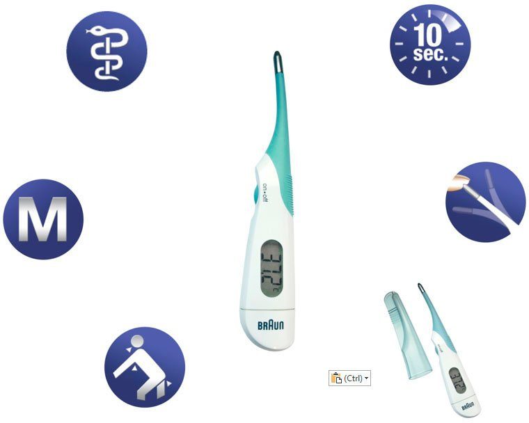 Braun Fieberthermometer Braun Digital-Thermometer, PRT 1000, zuverlässig und extrem schnell durch professionelle Genauigkeit