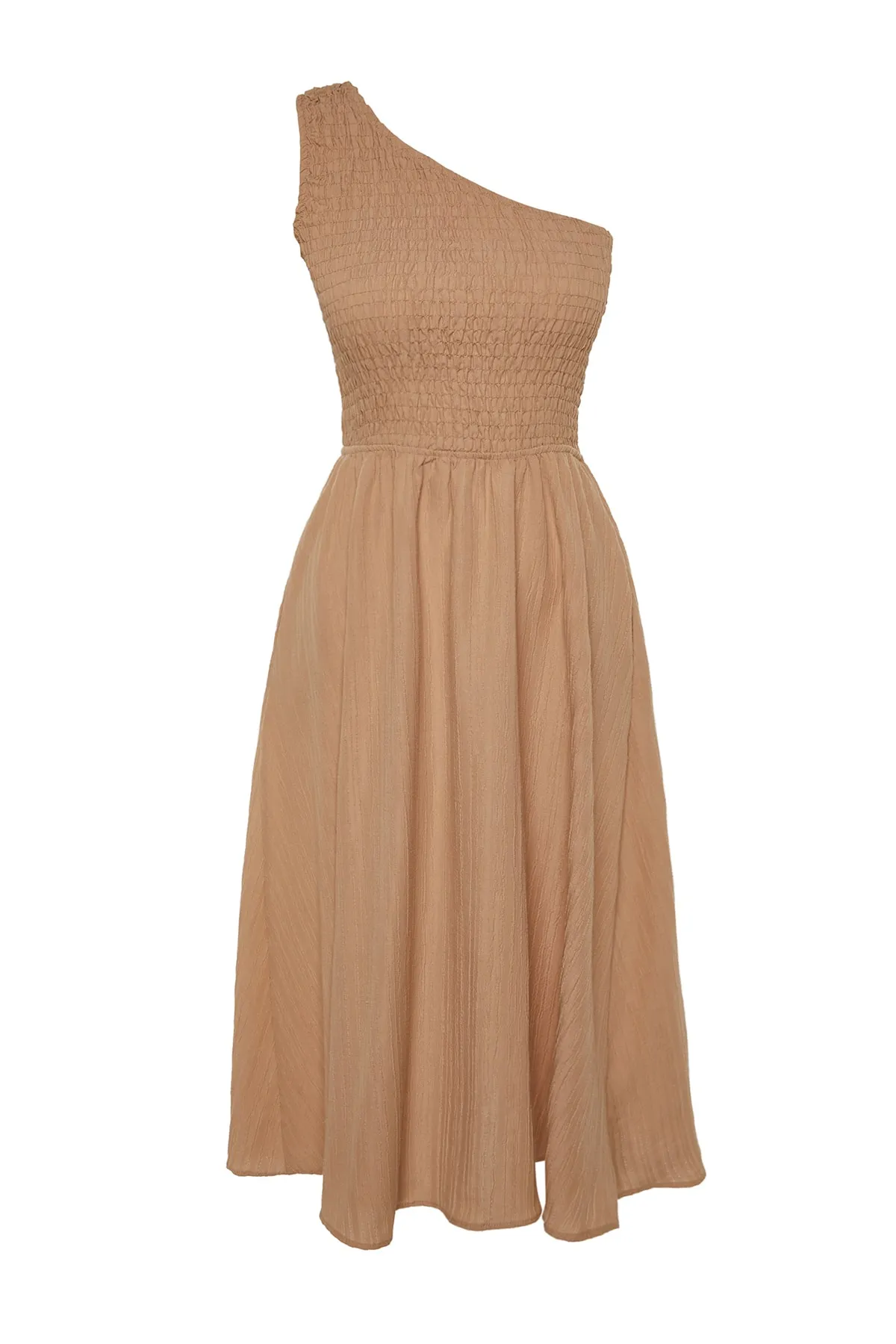 Trendyol Collection  Kamelfarbenes Midi-Webkleid mit Taillenöffnung TWOSS23EL01830