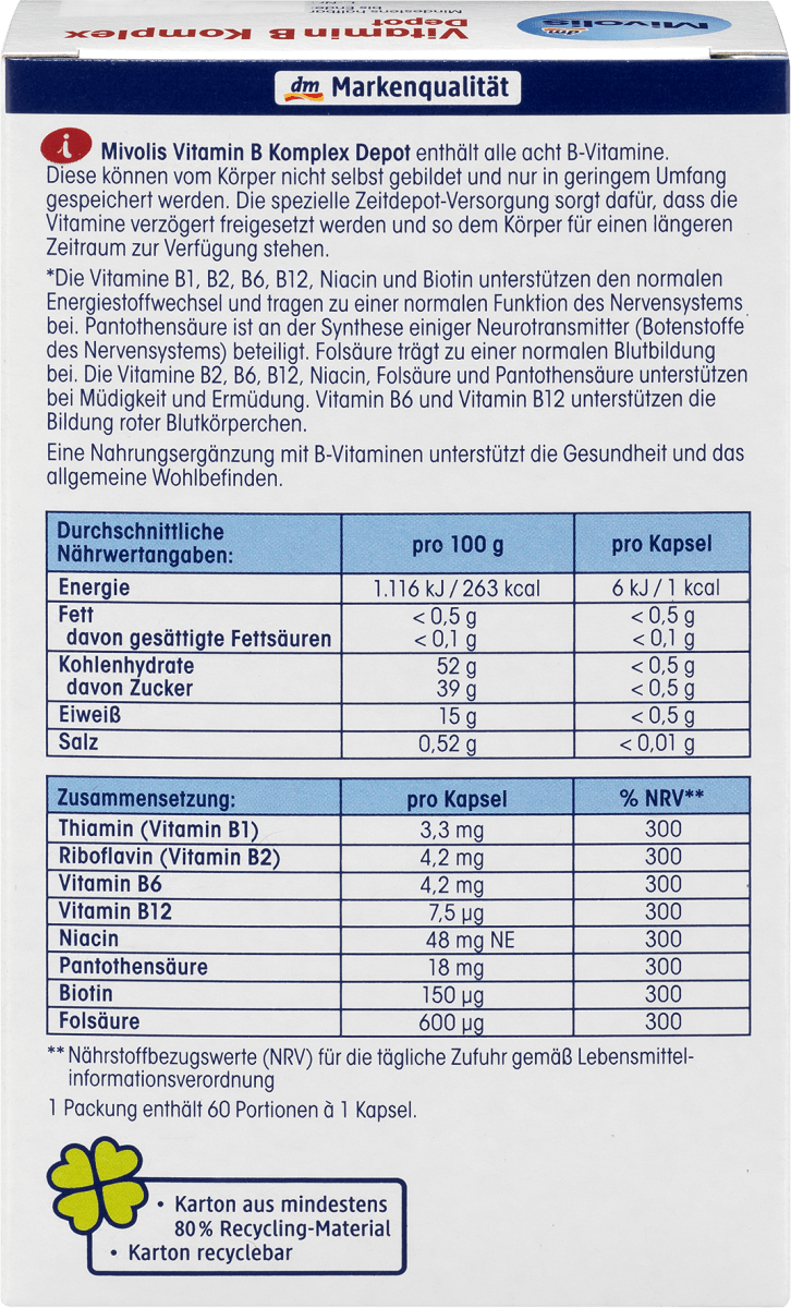 Vitamin B Komplex Depot, Kapseln 60 St., 33 g