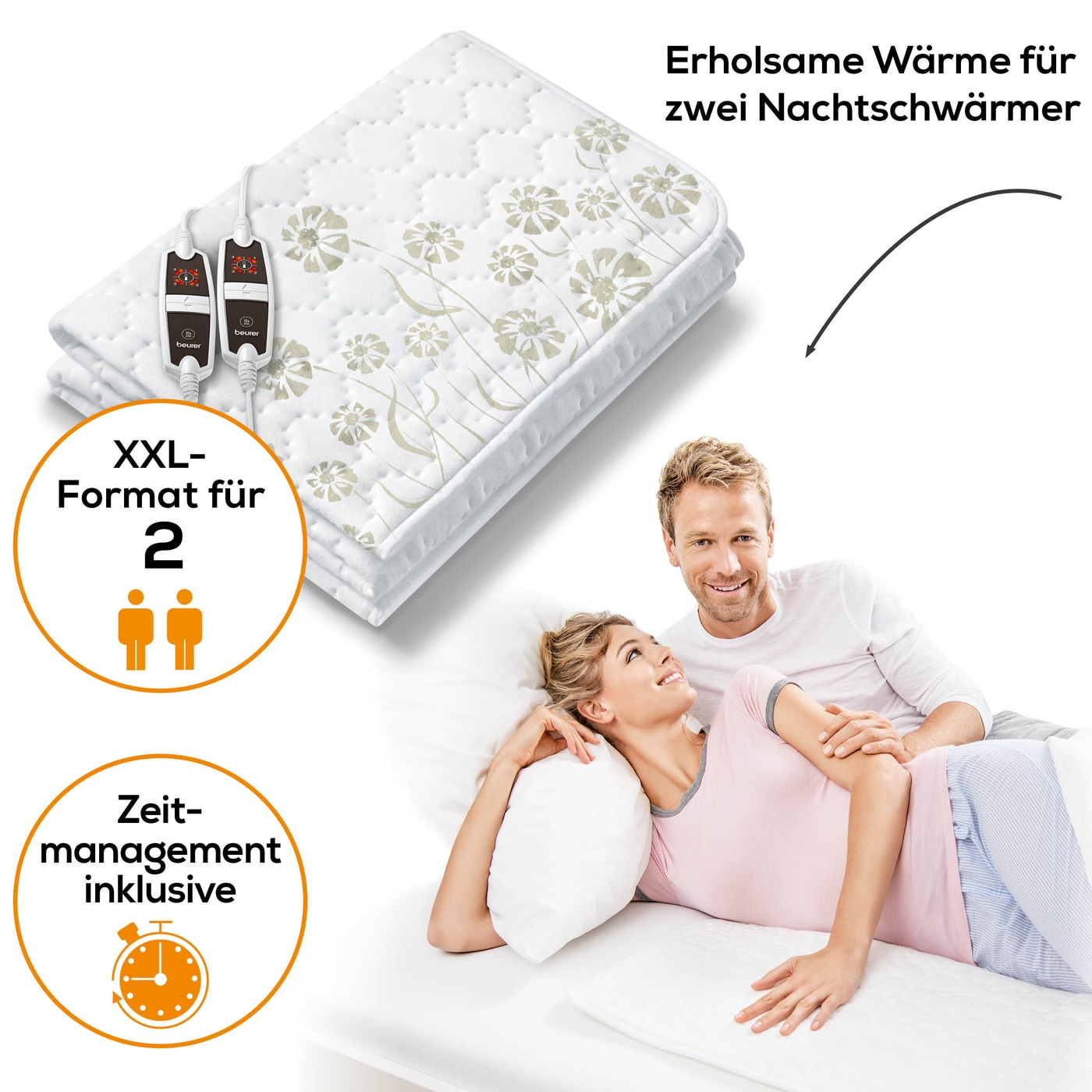 Beurer Doppel-Wärmeunterbetten UB 68 XXL-Großes Wärmeunterbett mit 2 Schaltern & je 4 Temperaturstufen - 150 x 160 cm
