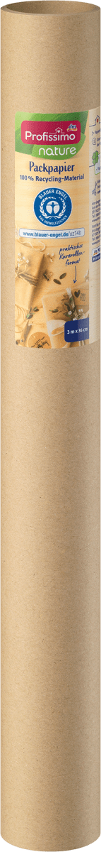 nature Packpapier aus Recycling-Material, Kurzrolle, 3 m