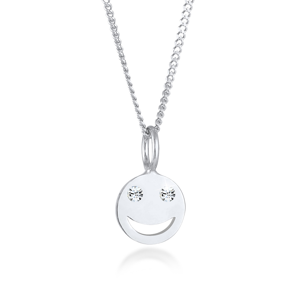 Elli Elli Collier Pendentif Emoji au visage souriant des dames avec cristaux en 925/10 collier