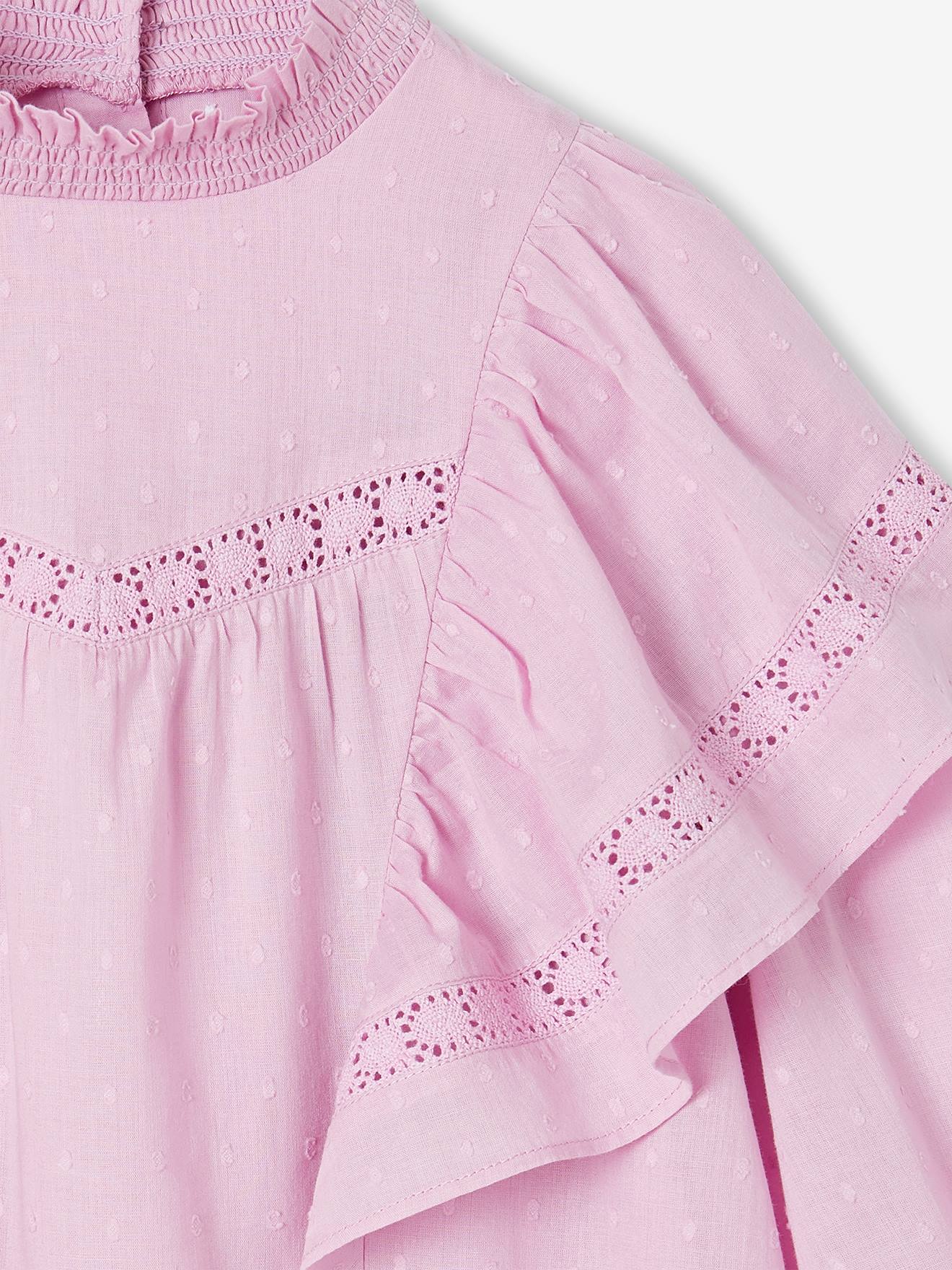 Blouse en plumetis fille maxi volants brodés fille lilas