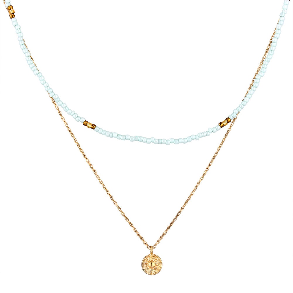 Elli Elli Collier Femmes Choker Couches Perles Soleil en argent sterling 925 plaqué or collier