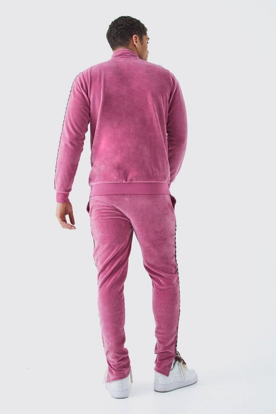 Velour Trainingsoberteil mit Reißverschluss und Jacquard-Streifen
