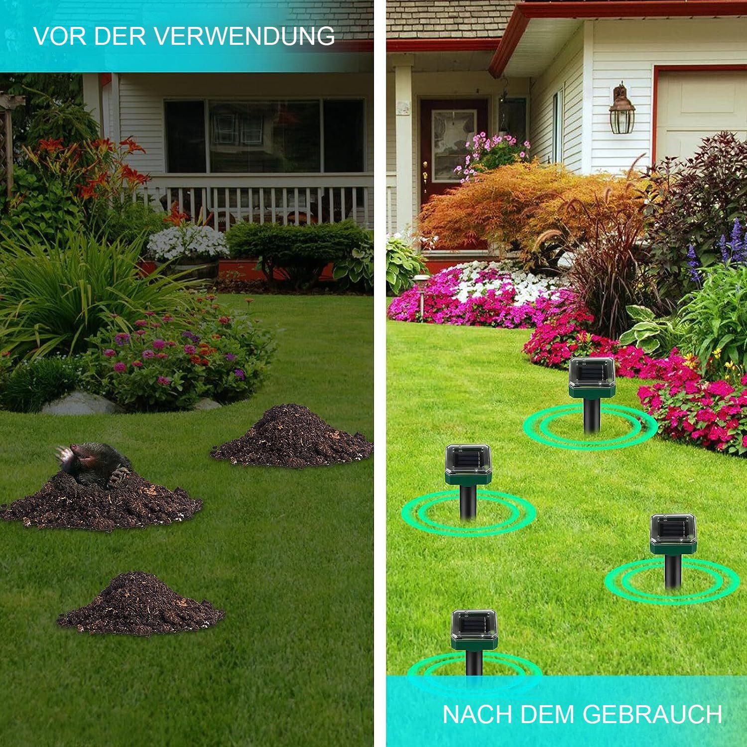 KINSI Ultraschall-Tierabwehr Katzenschreck 4 Stück, Solar-Katzenschreck, wasserdicht, Analoge Vibration