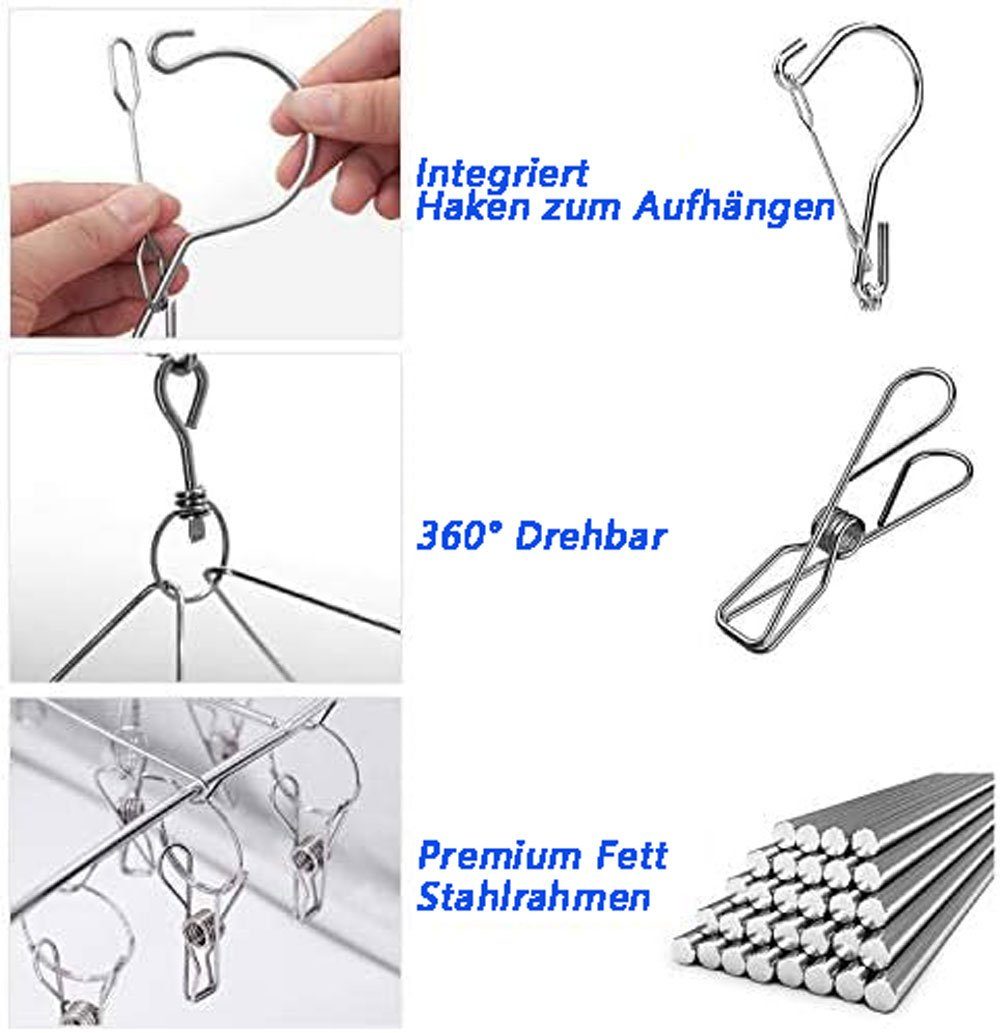 Sarfly Wäscheständer Edelstahl Sockentrockner Wäscheständer Drehhaken, Winddicht, Kleiderbügel für Socken, Unterwäsche, BHS, Babykleidung, Handschuhe