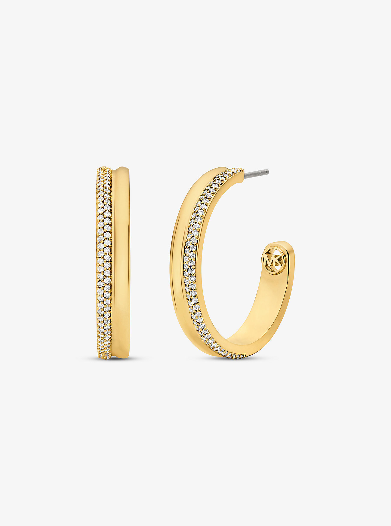 Precious Metal-Plated Brass Pavé Hoop Earrings - GOLD