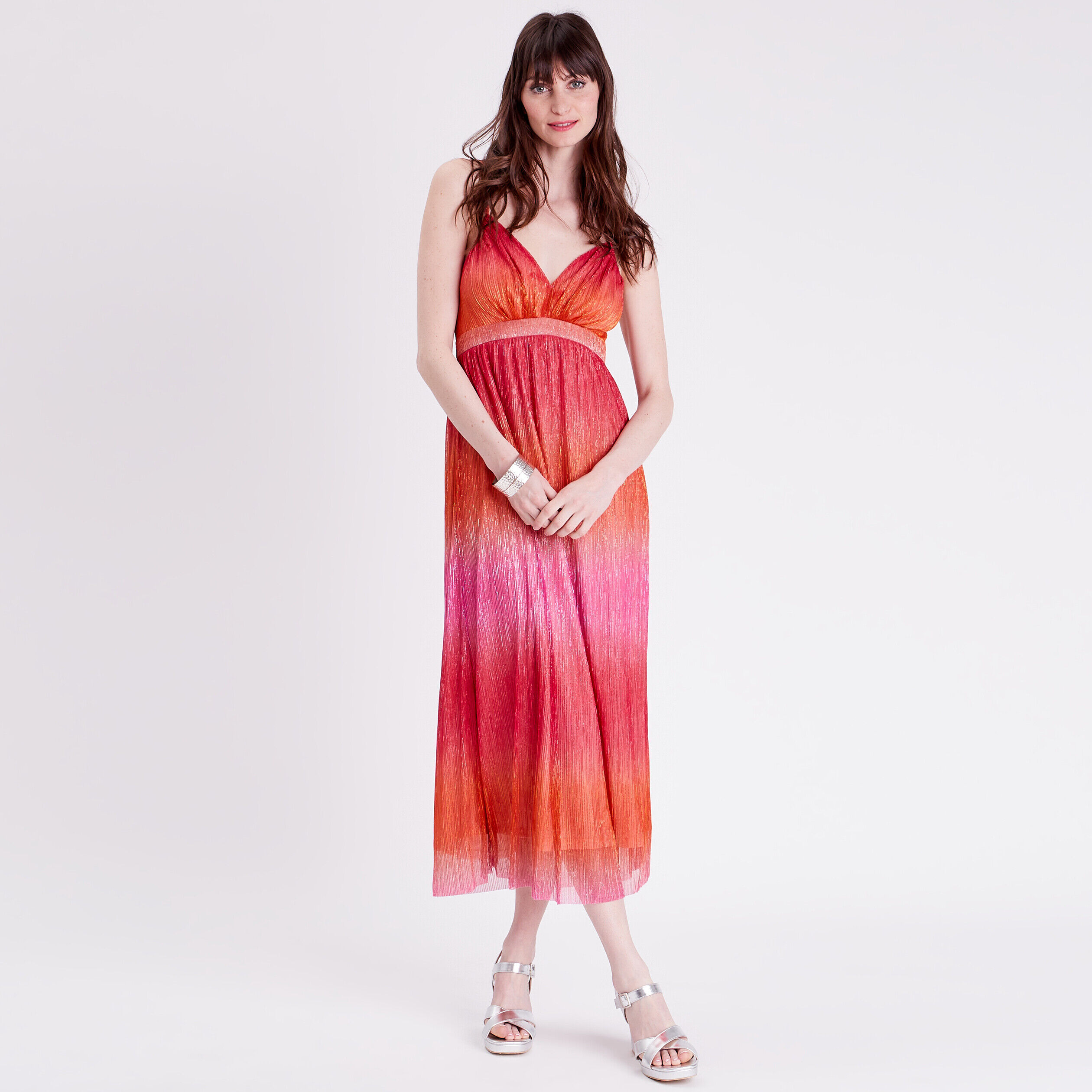 Robe longue évasée dos ouvert rose femme | Cache Cache