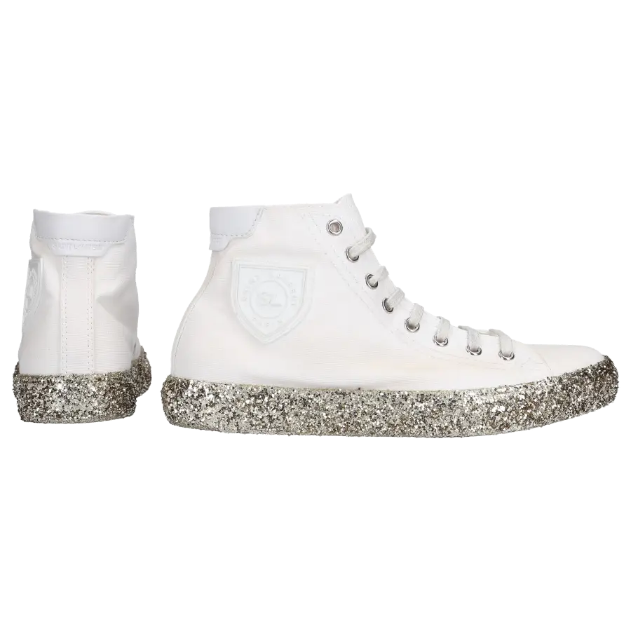 Saint Laurent - Sneaker high MOON PLUS Baumwolle Logo silber - weiß