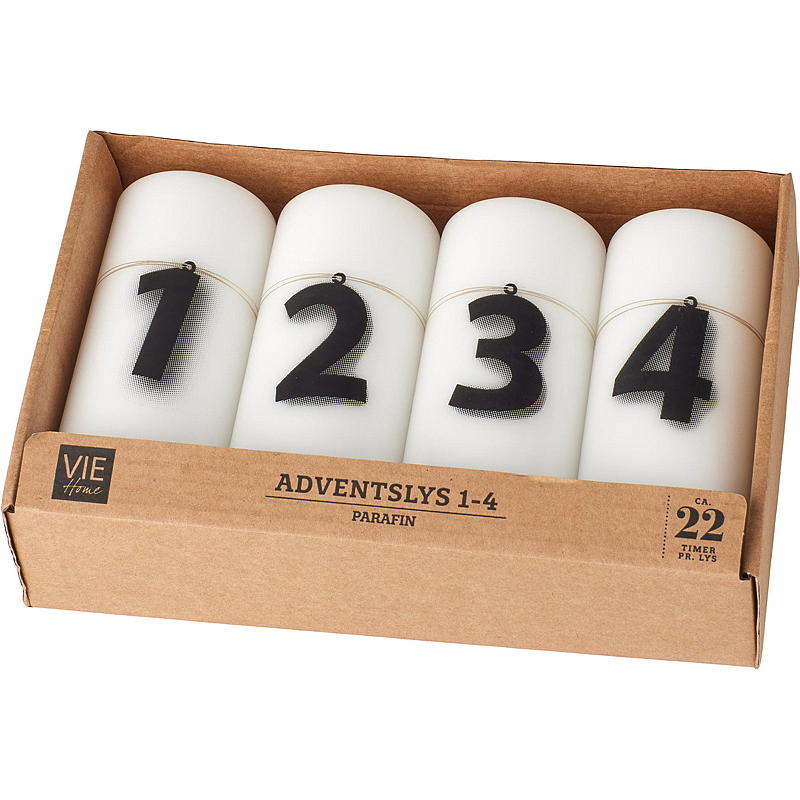 Vie Home Adventslys 4-pk 12 cm, 1-4 stearin hvit