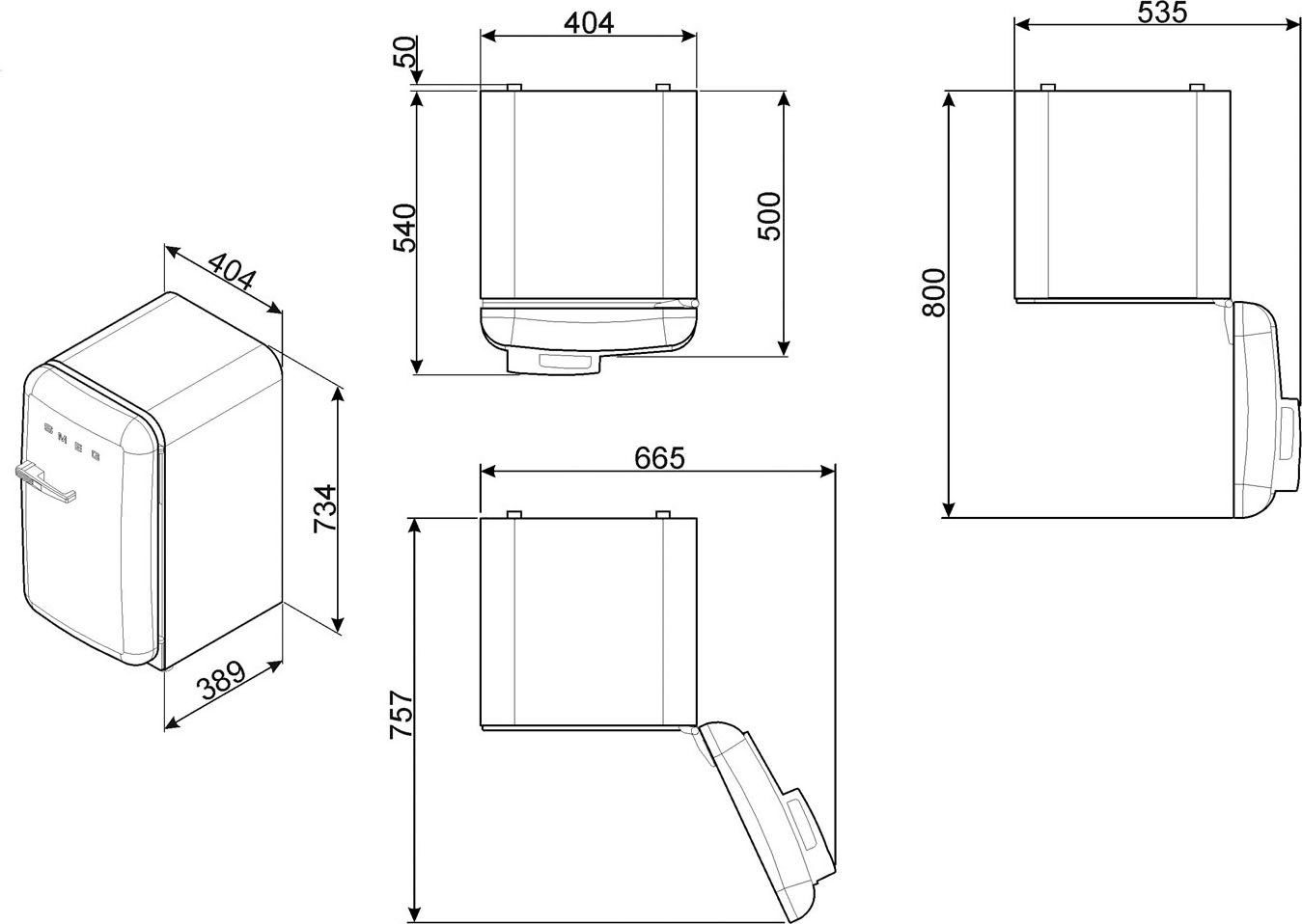 Smeg Kühlschrank FAB5RPG5, 71,5 cm hoch, 40,4 cm breit