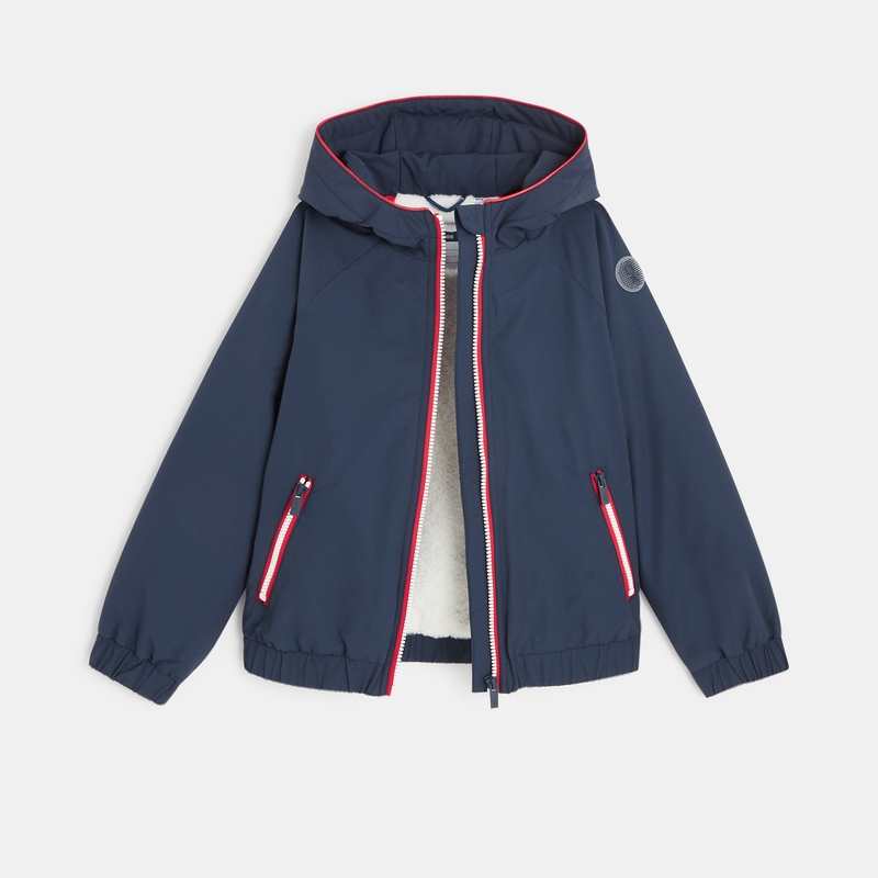 Blouson doublé à capuche bleu garçon