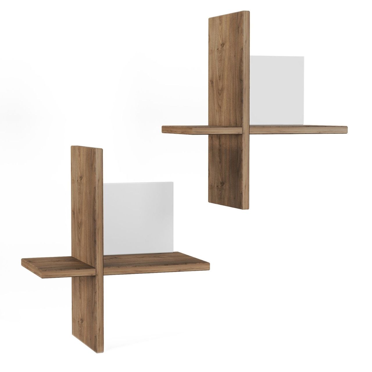 Coemo Mein-Regal 2x Wandregal BRICK aus Holz MDF, bis zu 4 Fächer natur/weiß