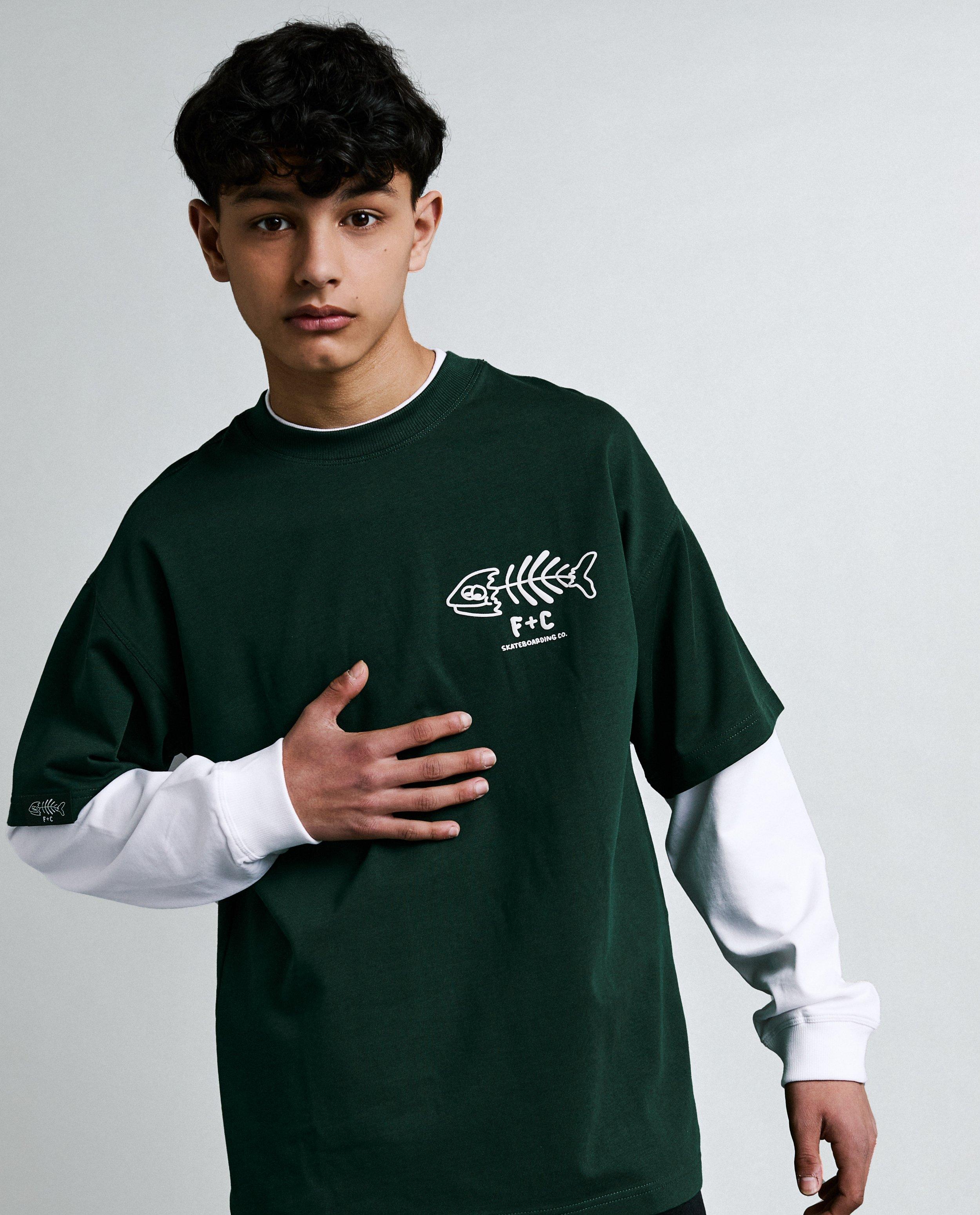 Tricou Fish & Chips cu imprimeu kaki pe spate
