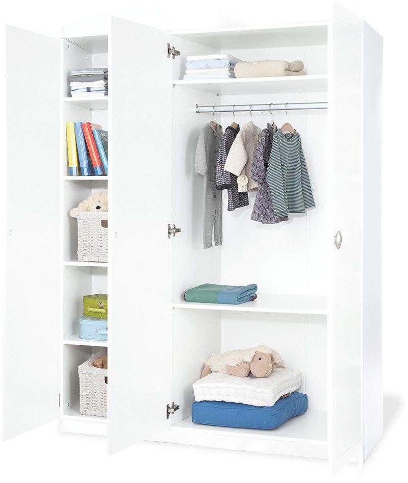 Pinolino® Babyzimmer-Komplettset Laura, breit groß, (Set, 3-St., Kinderbett, Schrank, Wickelkommode), mit Kinderbett, 3-trg. Schrank und breiter Wickelkommode