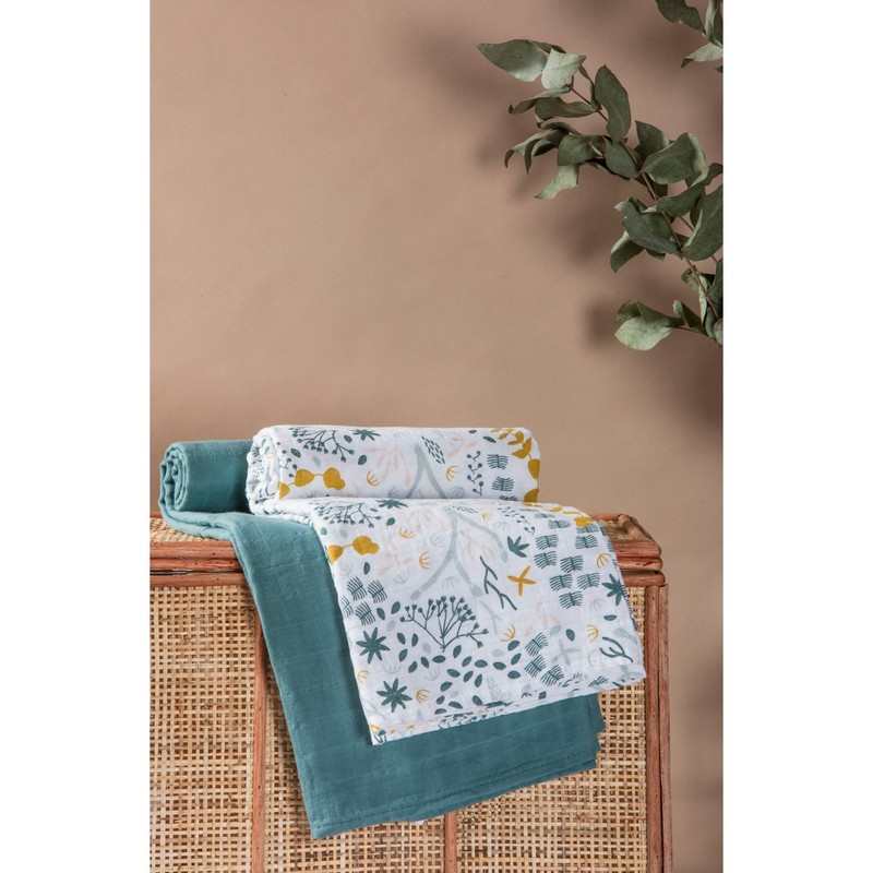 Set de 2 langes emmaillotage en Coton Bio à motifs Yukari