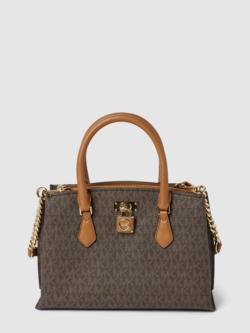 Handtasche mit Allover-Logo Modell 'RUBY' in mittelbraun