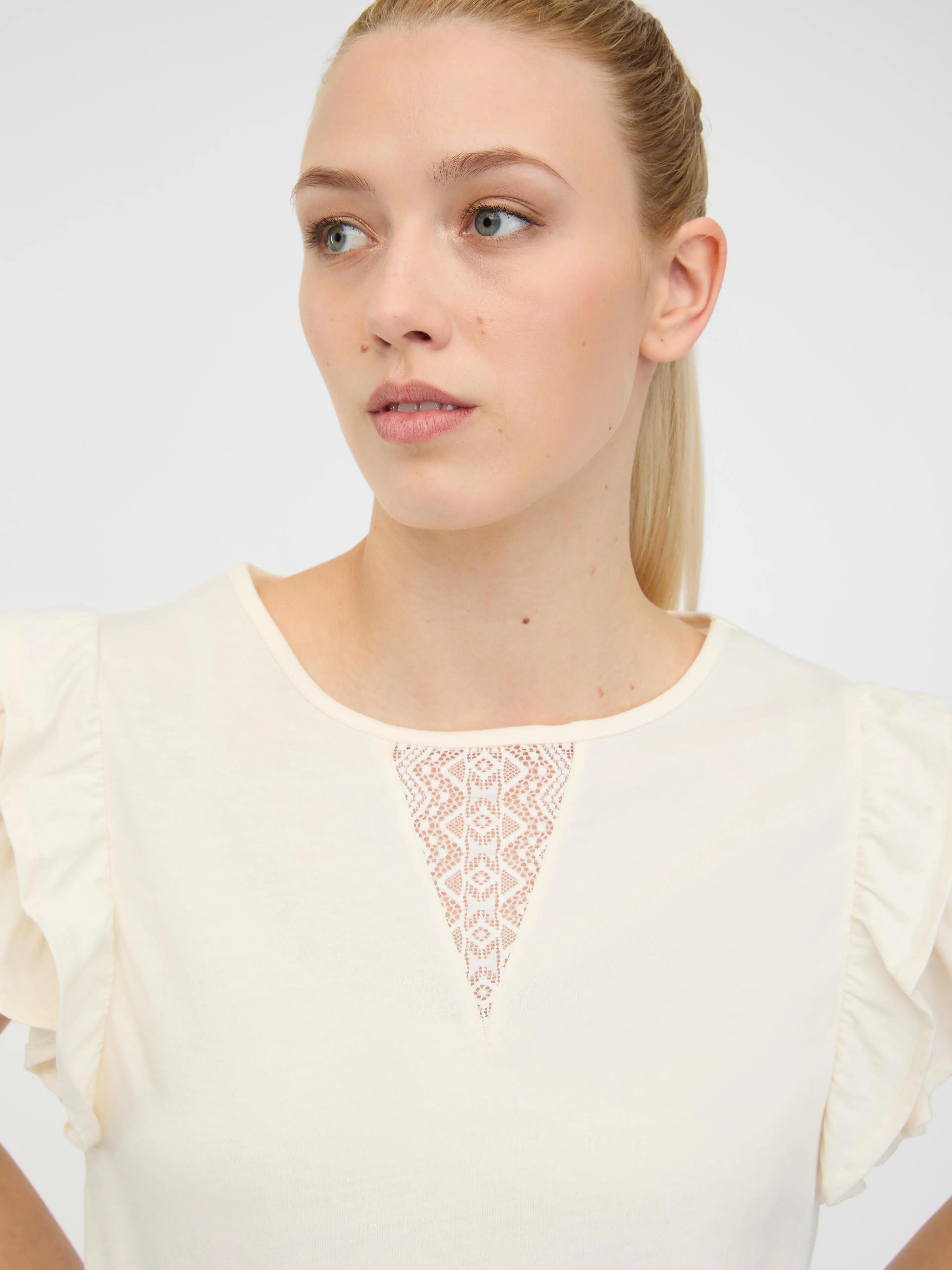 Beiges Damen-T-Shirt mit kurzen Ärmeln ORSAY