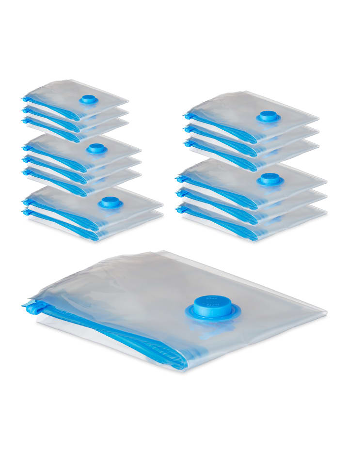 relaxdays 15 x Vakuumbeutel für Kleidung in Transparent/ Blau günstig kaufen onesize