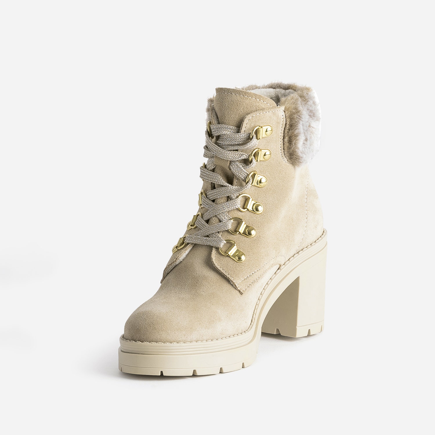 Bottine à talon TEXTO beige cuir velours
