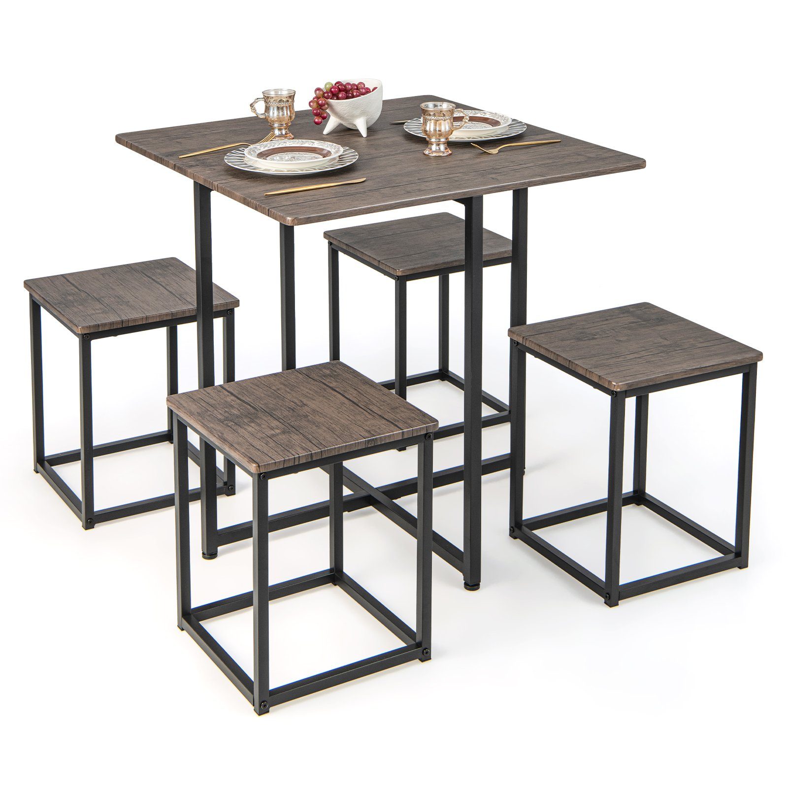 COSTWAY Bartisch (5 TLG), mit 4 Hockern, Metallgestell, platzsparend