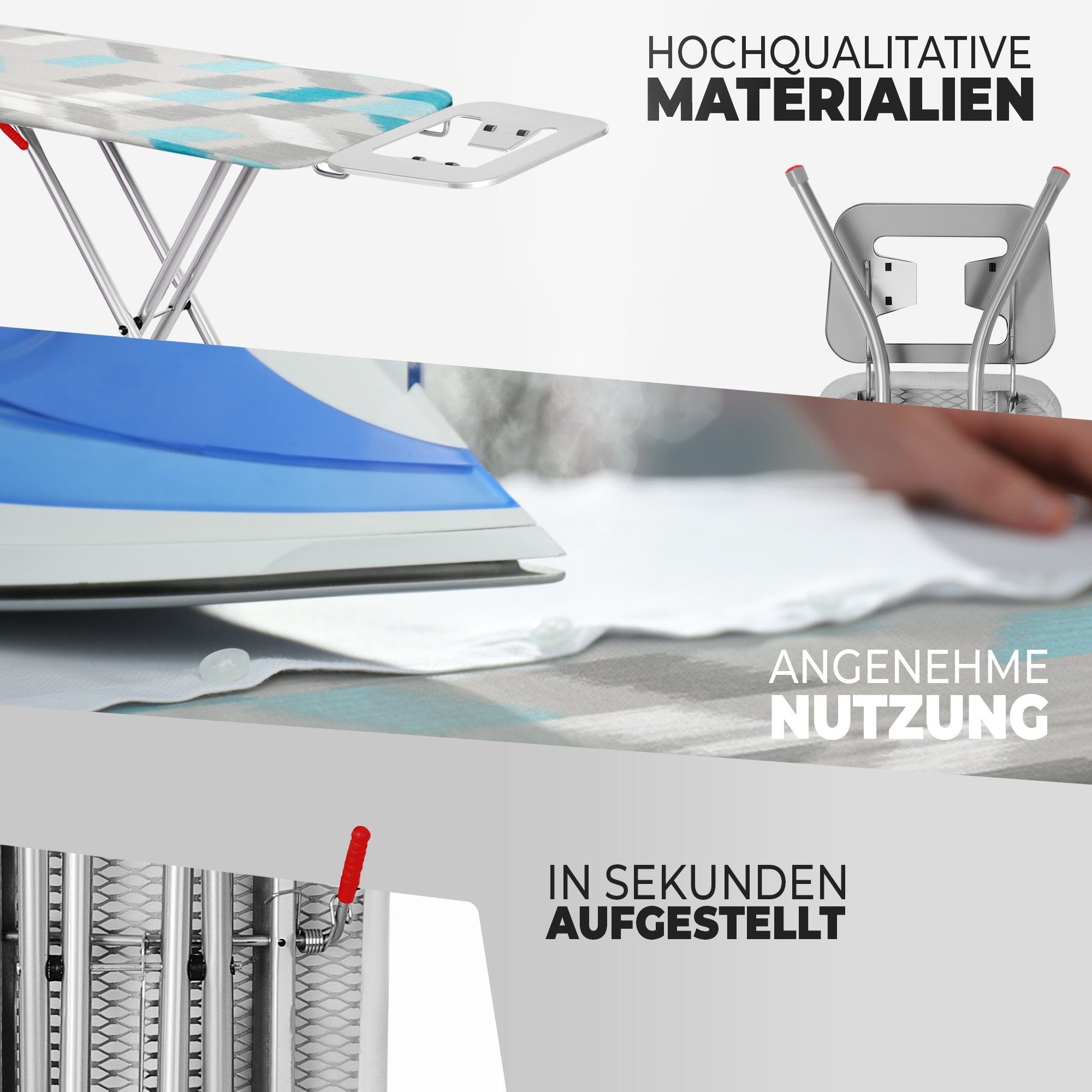 STAHLMANN COMMERCE GmbH Bügelbrett höhenverstellbares Bügelbrett mit rutschfesten Füßen, Bügelfläche 30,00x105,00 cm, robuster Bügeltisch inkl. Bügelbrettbezug