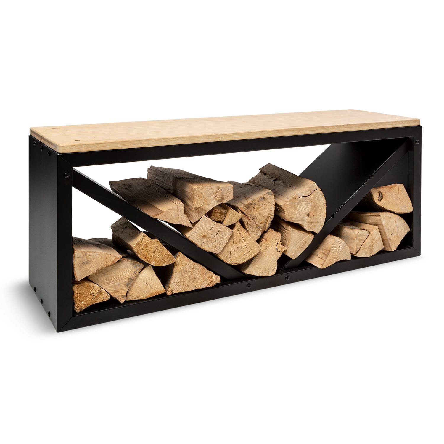 blumfeldt Feuerschale Kindlewood L Black, (ansehnlich moderner Holzspeicher mit Sitzbank-Funktion)