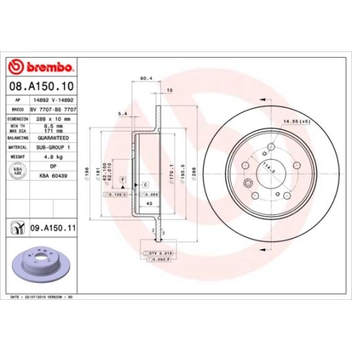 Bremsscheibe Brembo Hinterachse  2 Stück 08.A150.11 - ATU