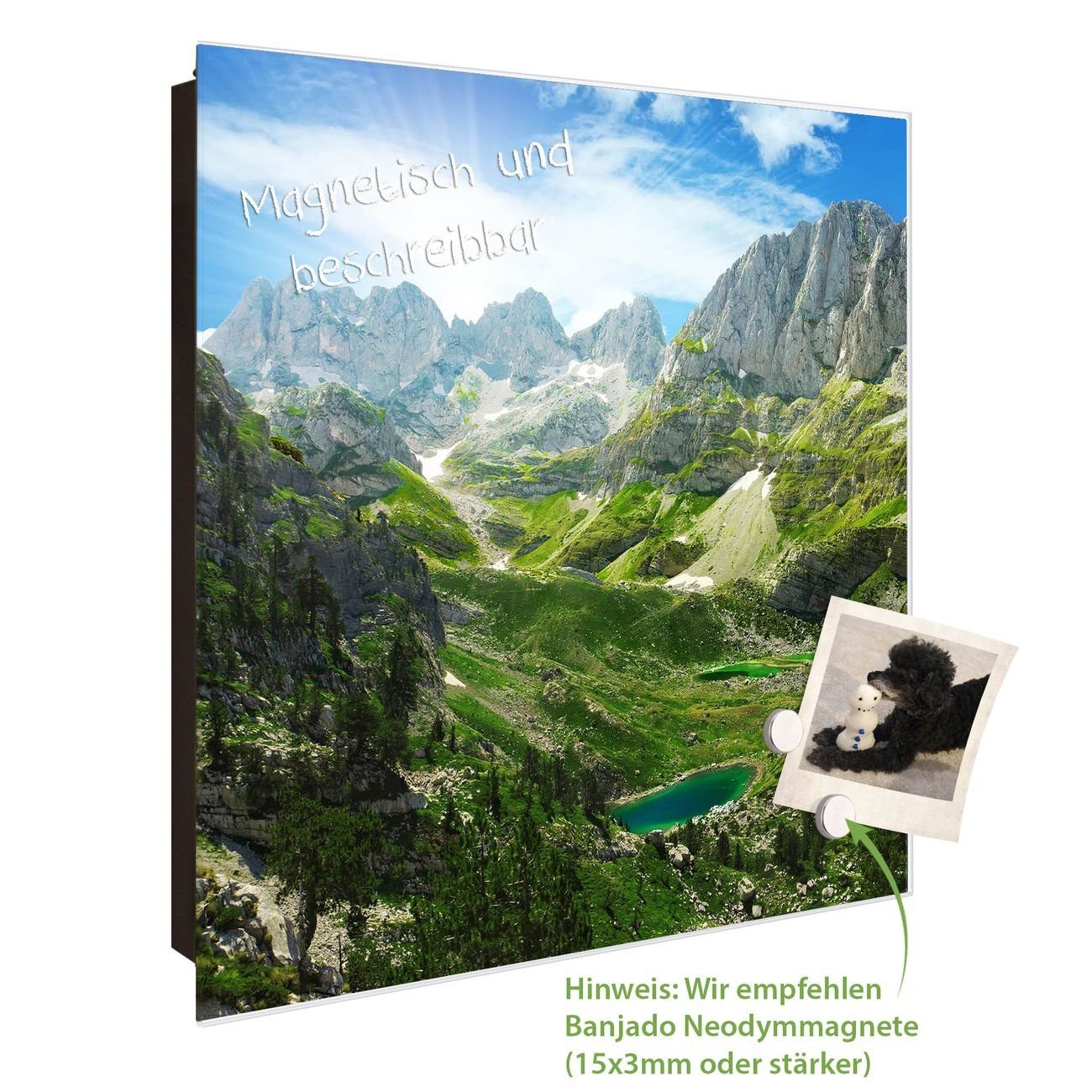 banjado Schlüsselkasten Glas Bergsee Alpen (Stahl Gehäuse, mit 50 Haken), 30 x 30 x 5 cm