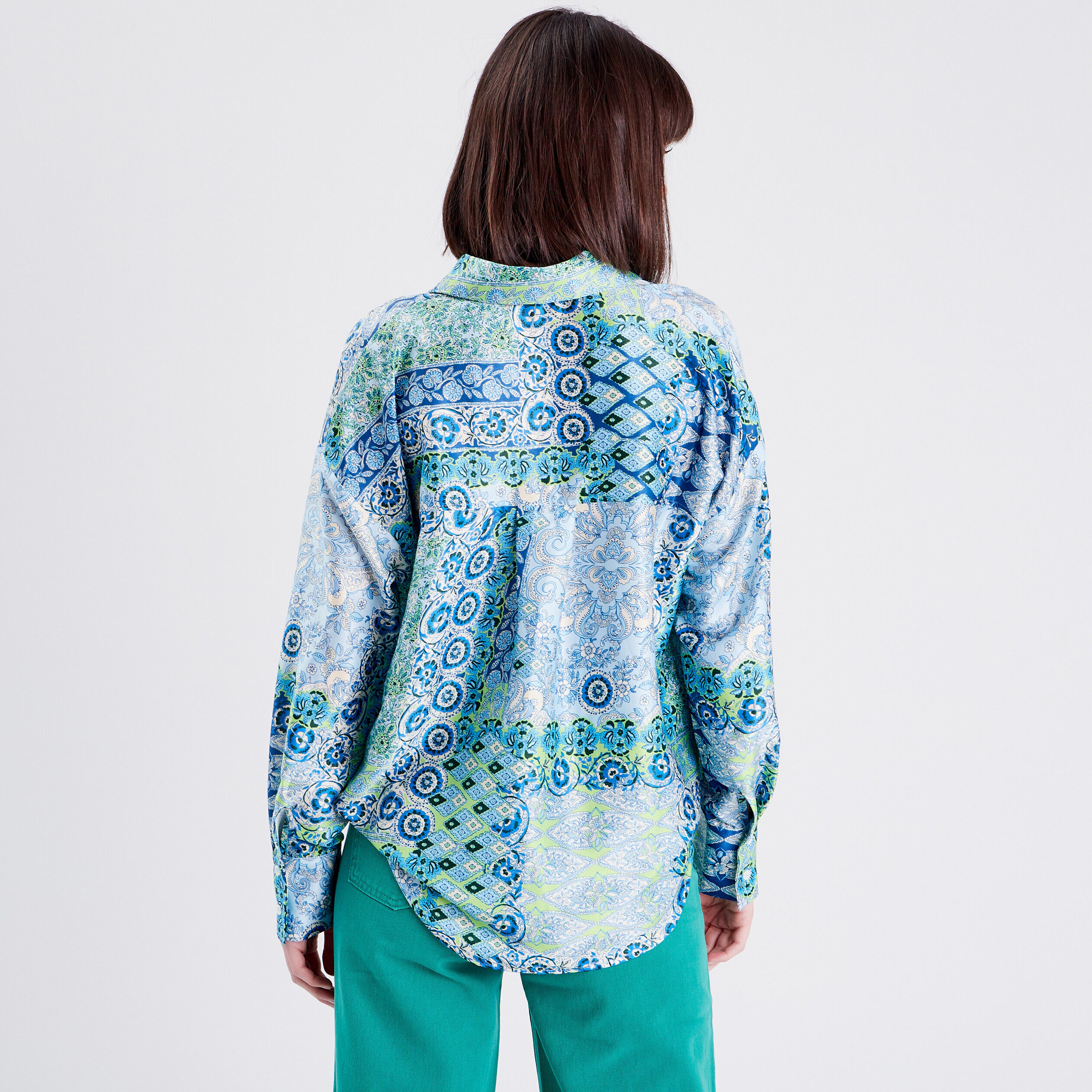 Chemise manches longues satin bleu femme | Cache Cache