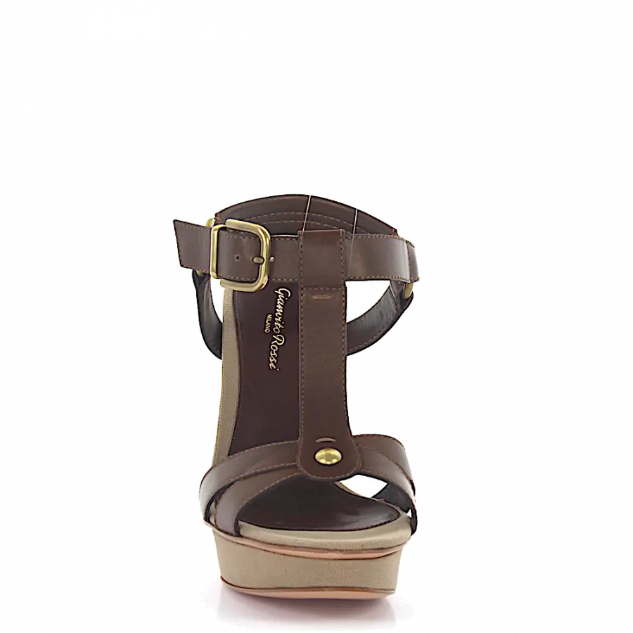 Gianvito Rossi - Plateausandalen Kalbsleder Metallverzierung beige braun - braun
