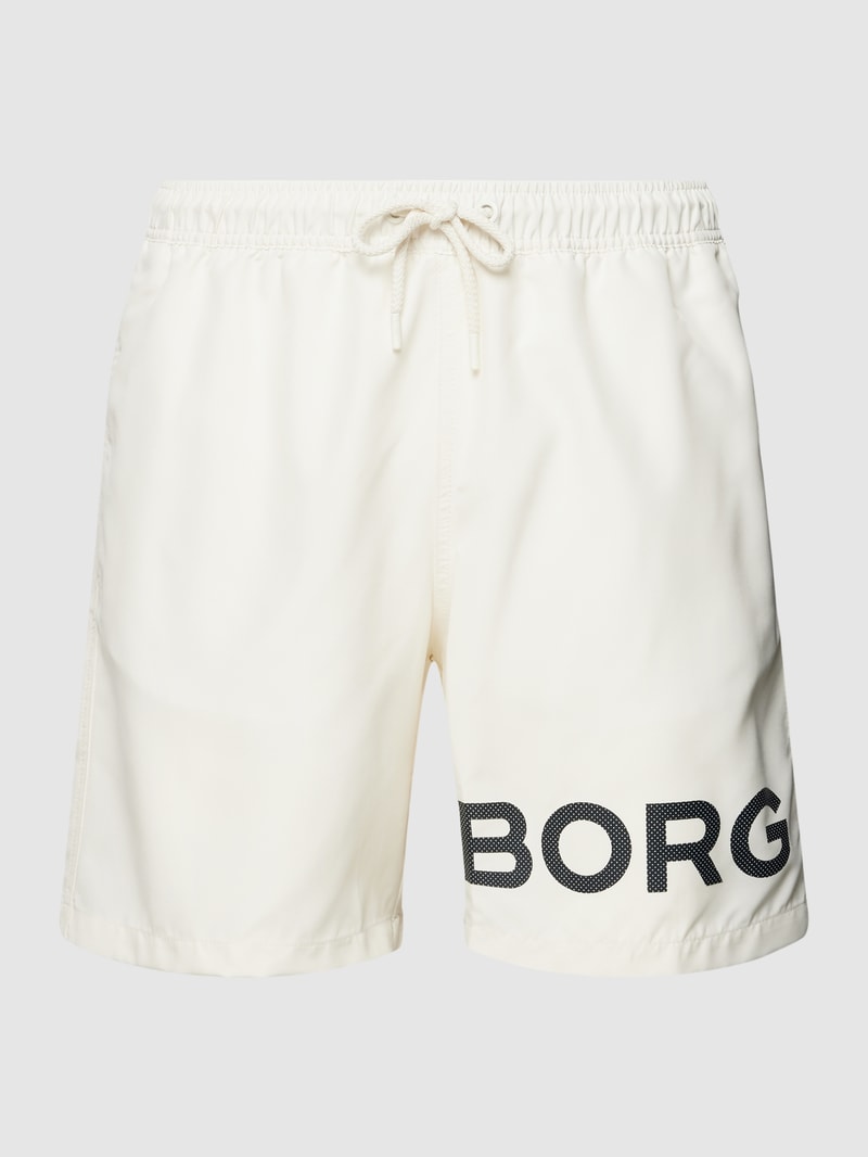 Badehose mit Label-Print Modell 'SHELDON' in offwhite