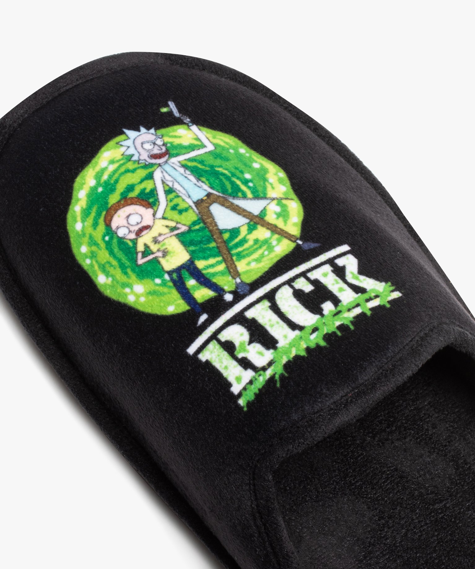 Chaussons homme mules plates en velours ras Rick and Morty noir | GEMO