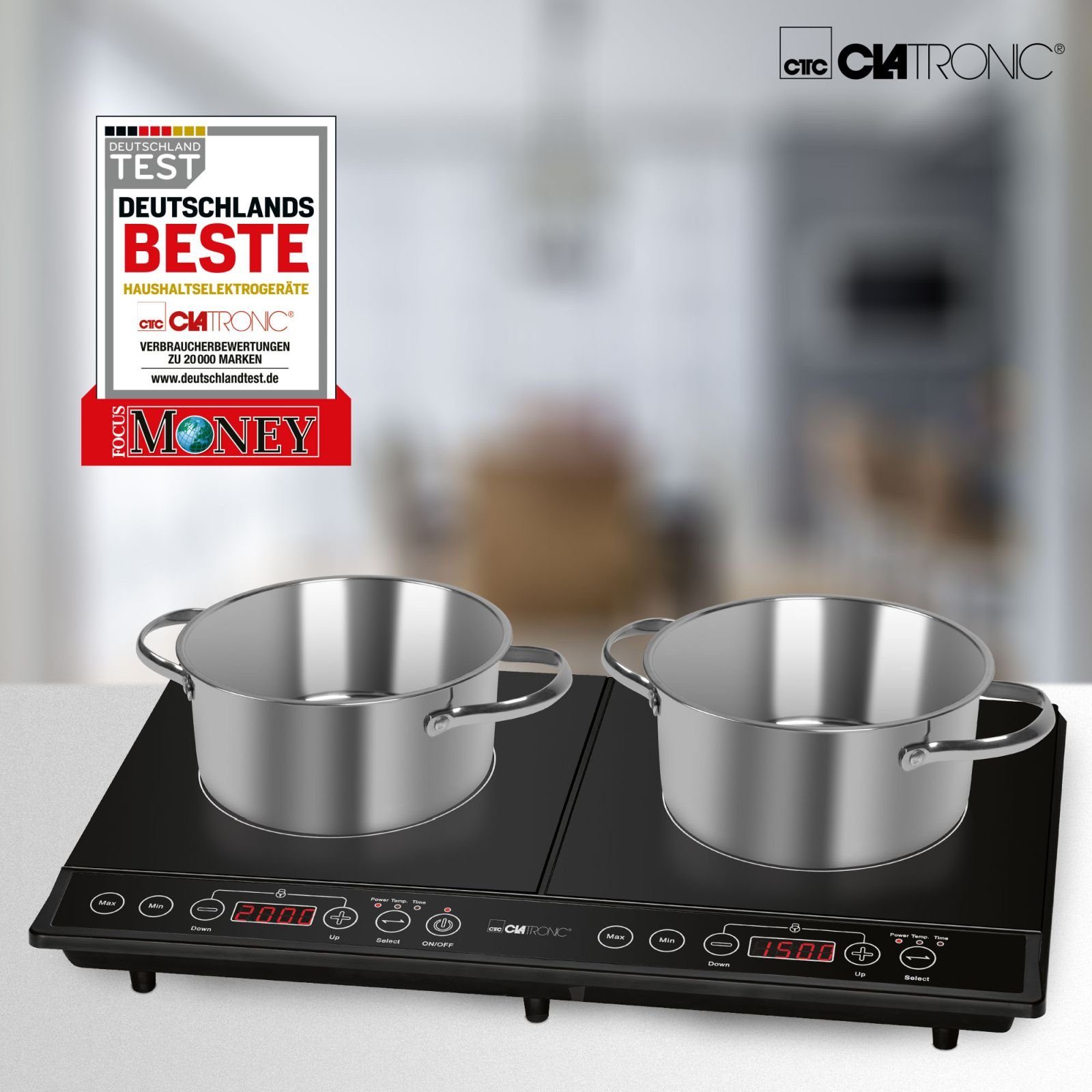 CLATRONIC Doppelkochplatte CLATRONIC Induktion Doppel-Kochplatte Kochfeld Herd Camping DKI 3609