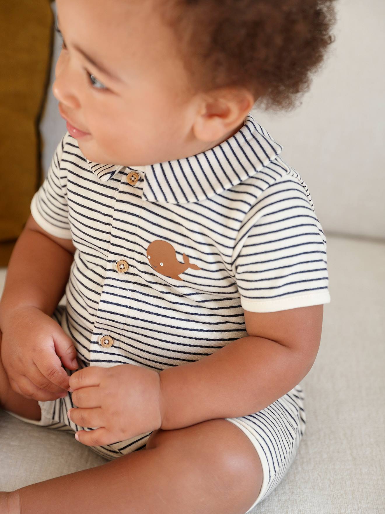 Vertbaudet Gestreifter Baby Overall Oeko-Tex - nachtblau