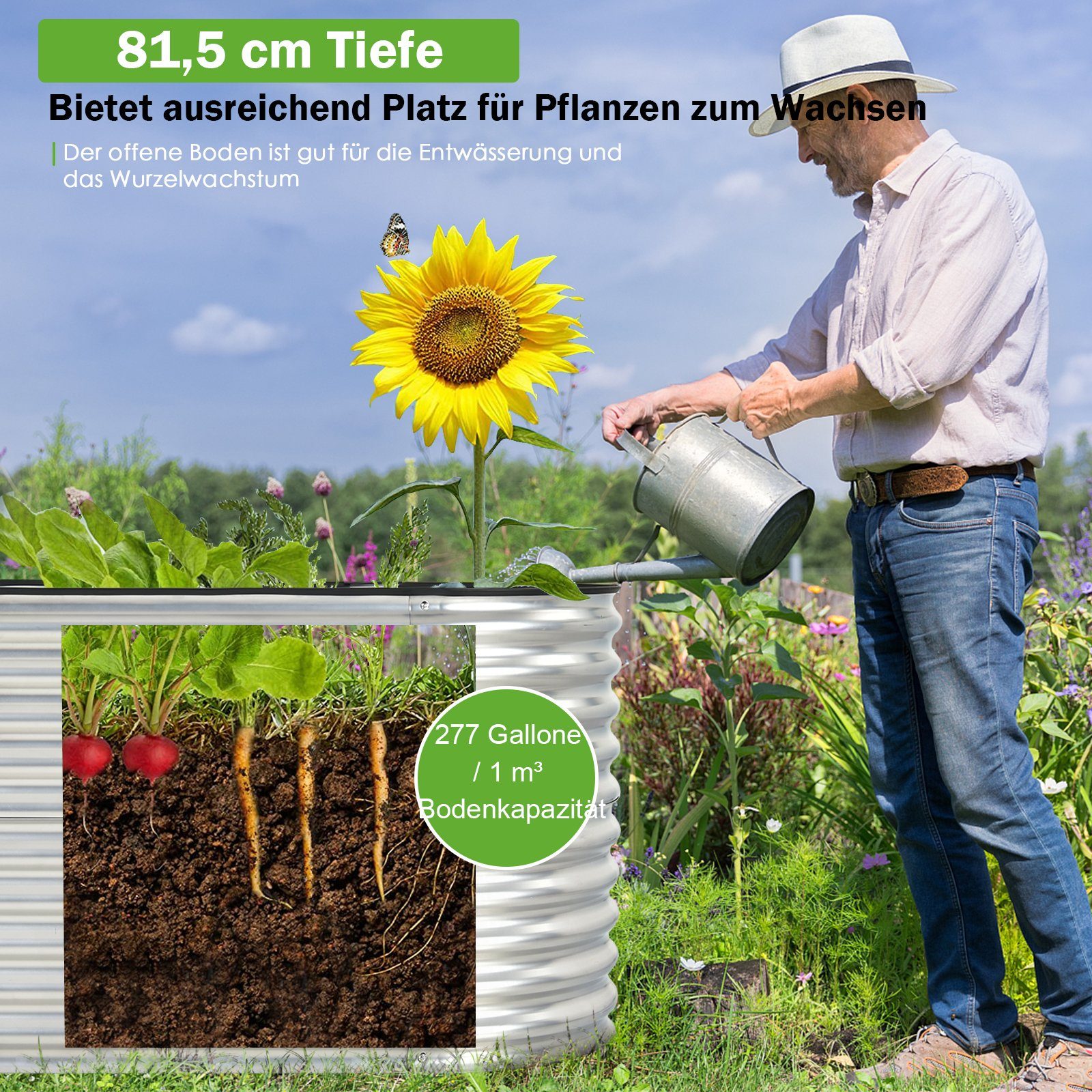 COSTWAY Hochbeet Pflanzkasten, mit offenem Boden, 157,5 x 80 x 81,5 cm
