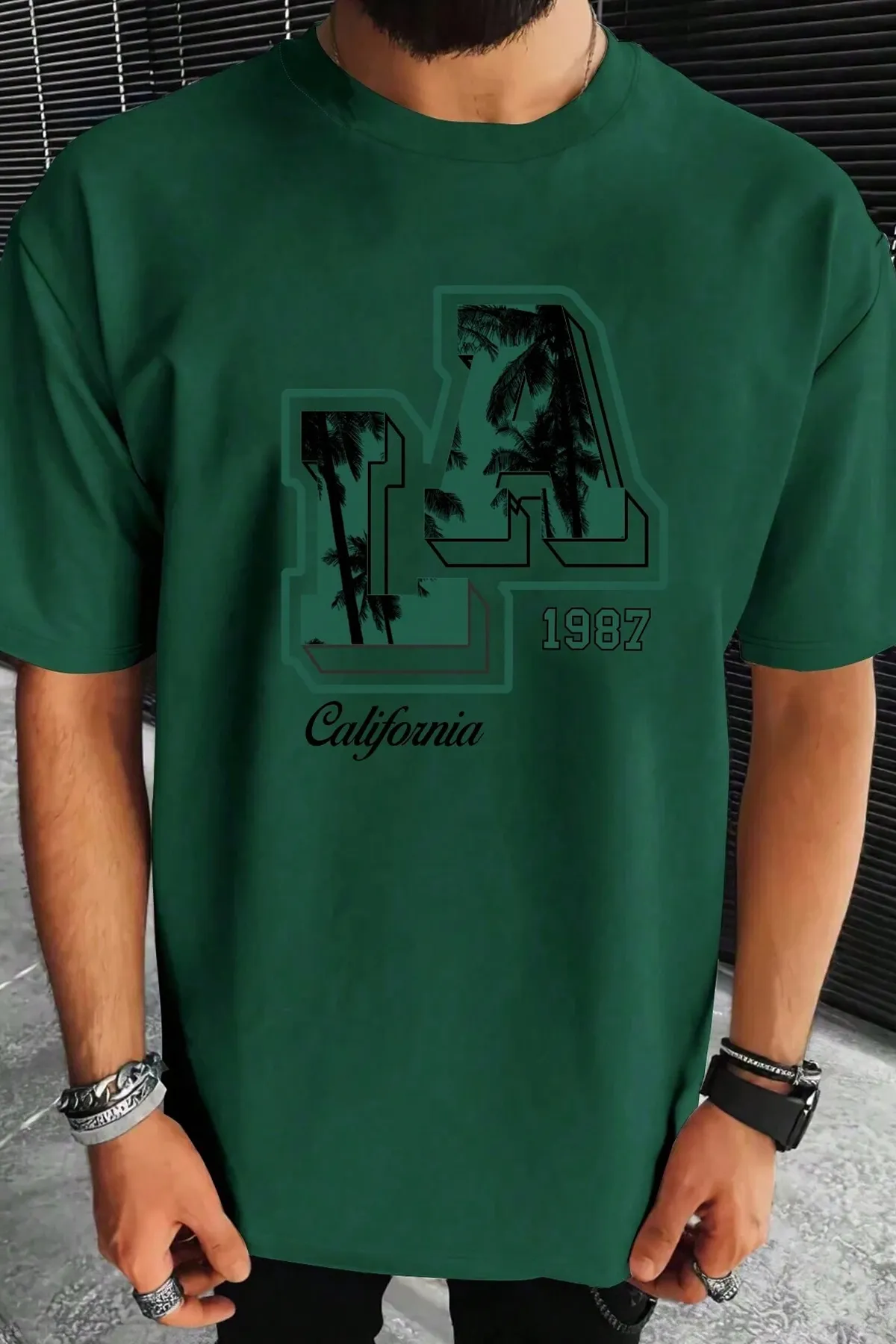 uyguntarz  Bedrucktes Oversize-T-Shirt „La California 1987“ für Herren