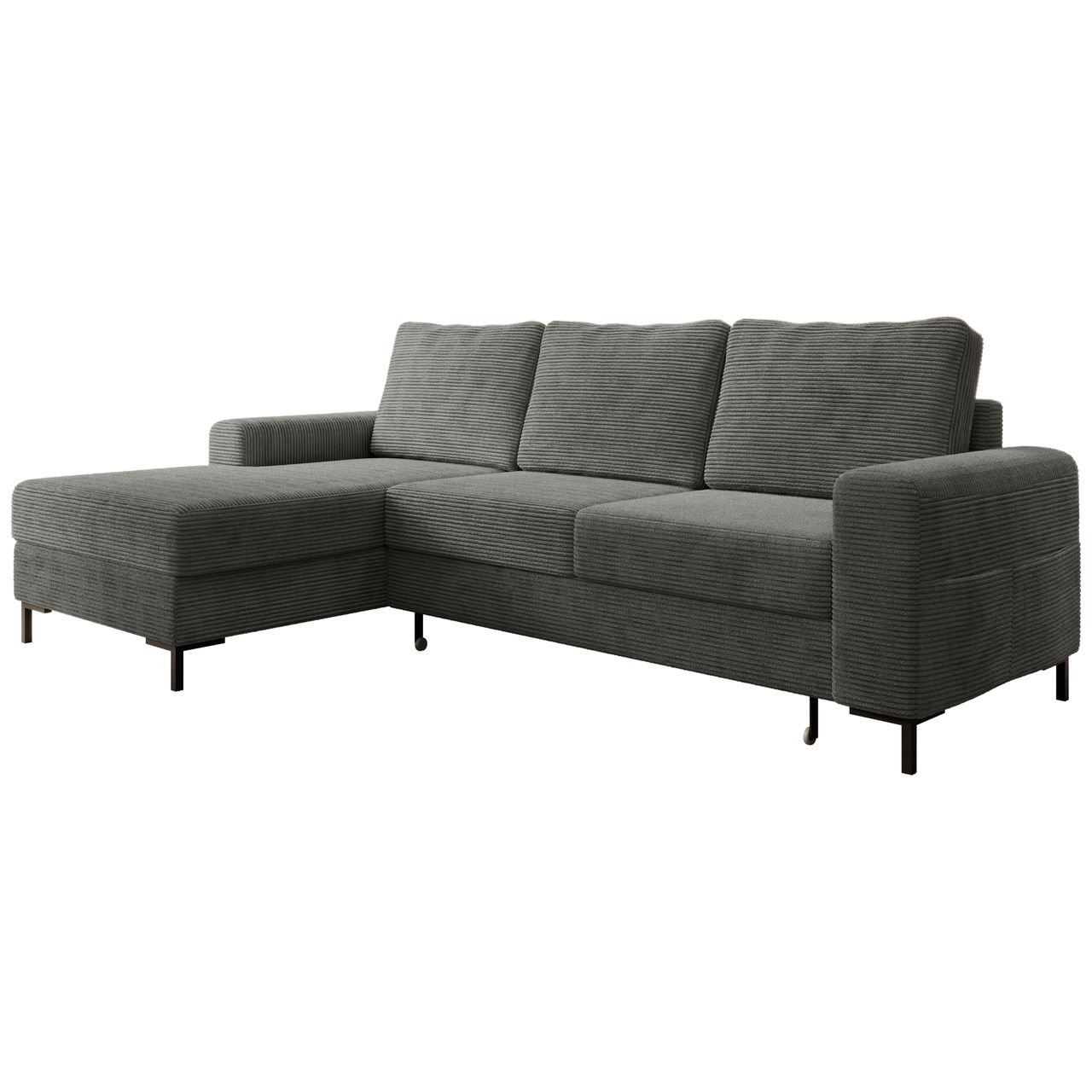 Möbel Punkt Ecksofa SAIGON Cord Anthrazit Grau mit Bettfunktion & Bettkasten Ottomane links