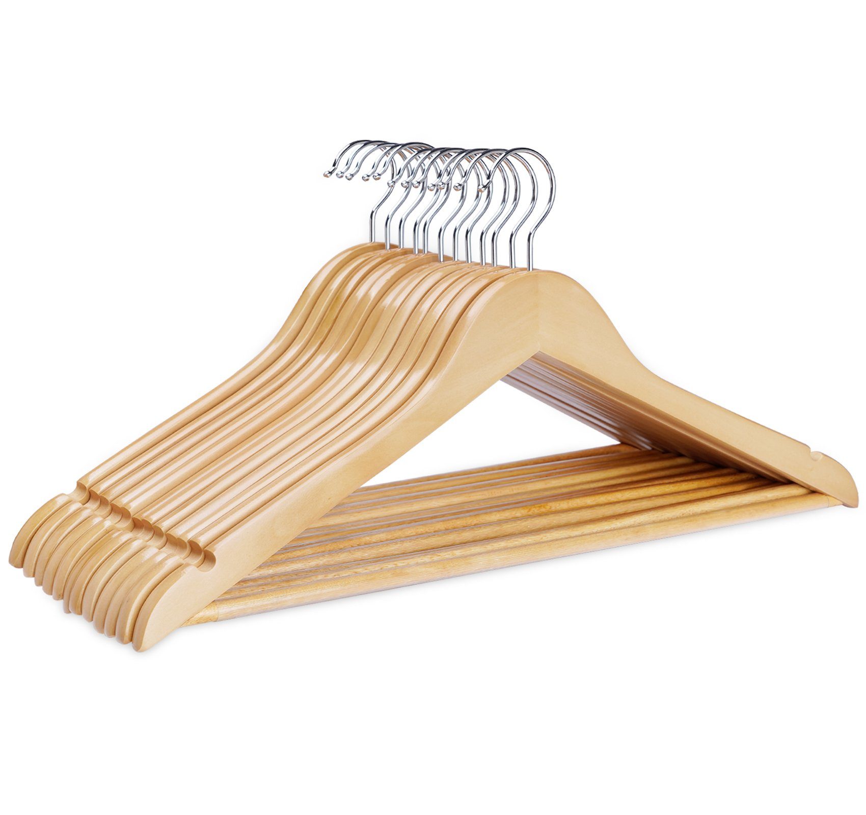 Homewit Kleiderbügel Holz Bügel mit Drehbar Haken, Rockkerben und Hosensteg Weiß/Natur, (Packung, 20-tlg), für Kleidung Anzüge, Jacke, Hose