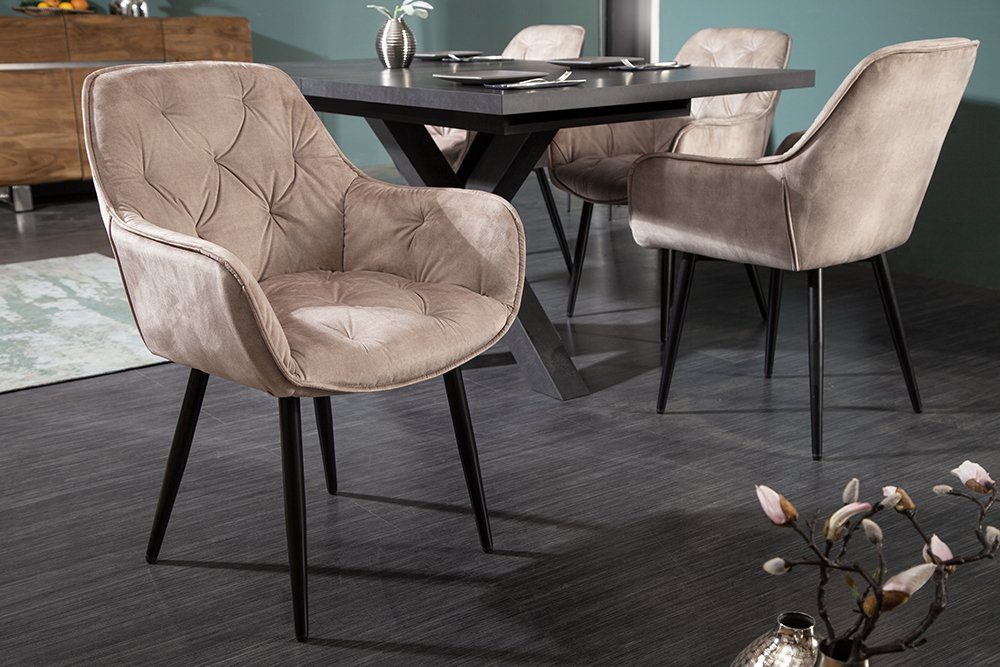 riess-ambiente Stuhl MILANO champagner, Esszimmer · Samt · Metall · mit Armlehne · Chesterfield-Steppung