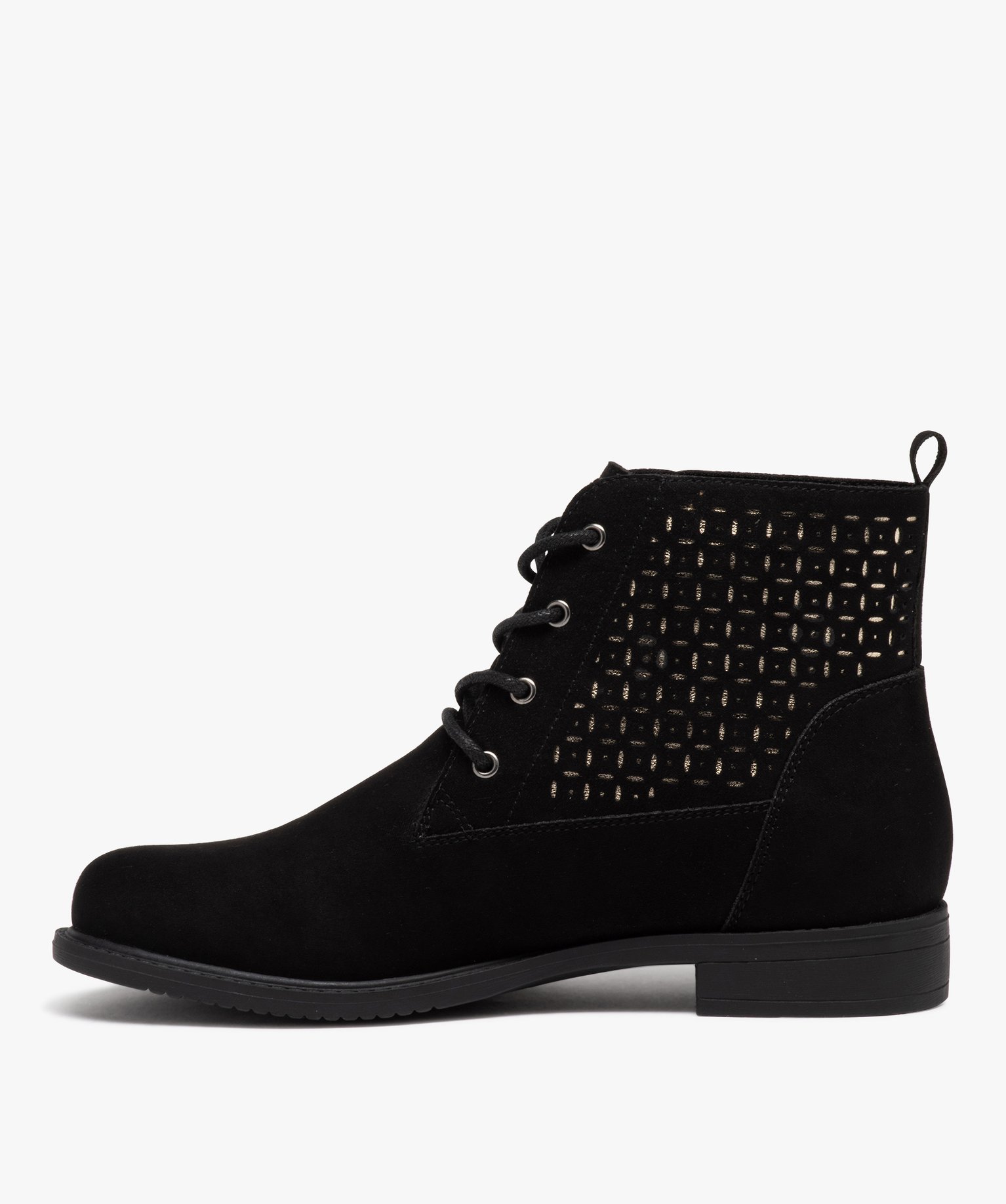 Boots lacées en suédine à détails dorés femme noir | GEMO