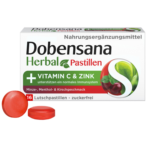 DOBENSANA Herbal Kirschgeschm.Vit.C & Zink Pastil.  16 St  Lutschpastillen