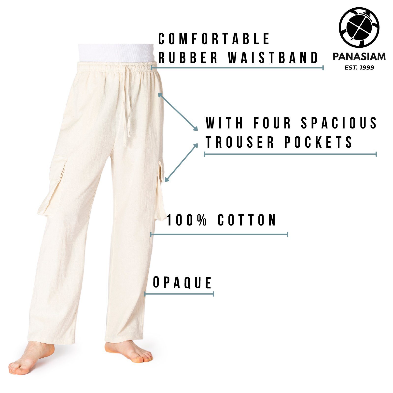 PANASIAM Wellnesshose Cargo-Hose K bequeme Sommerhose mit 4 Taschen aus 100% Baumwolle Unisex Freizeithose für Damen und Herren Relaxhose Cargohose