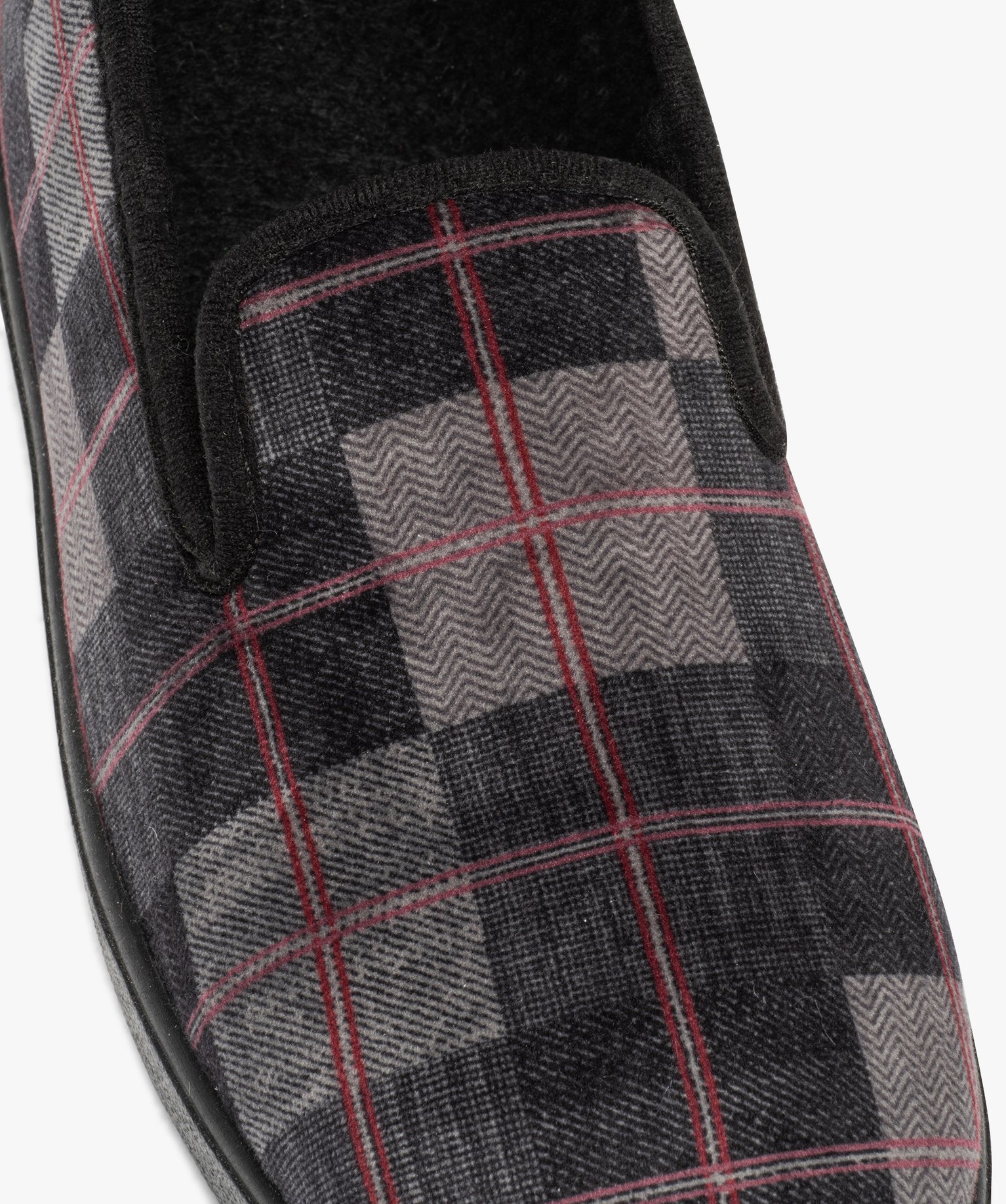 Chaussons homme charentaises en velours à carreaux gris | GEMO
