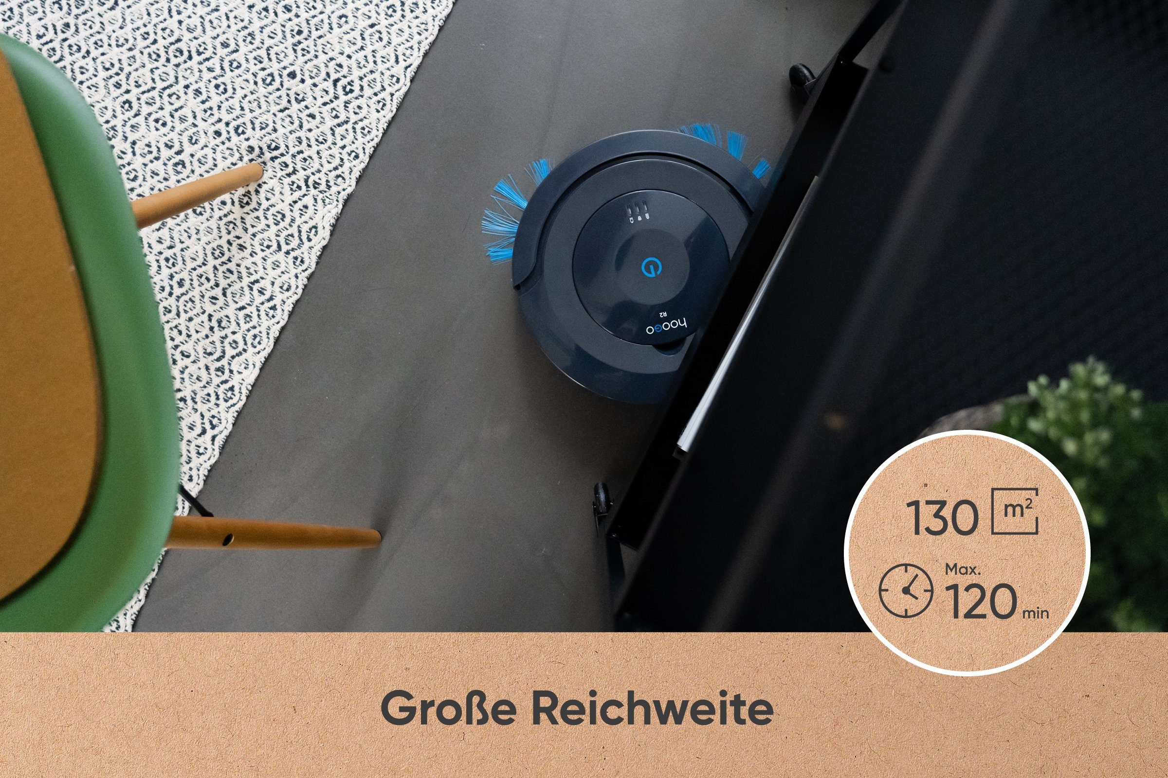 hoogo Saugroboter R2, 27 W, beutellos, 130m², einfache Pflege & Bedienung, sehr flach, extra leise