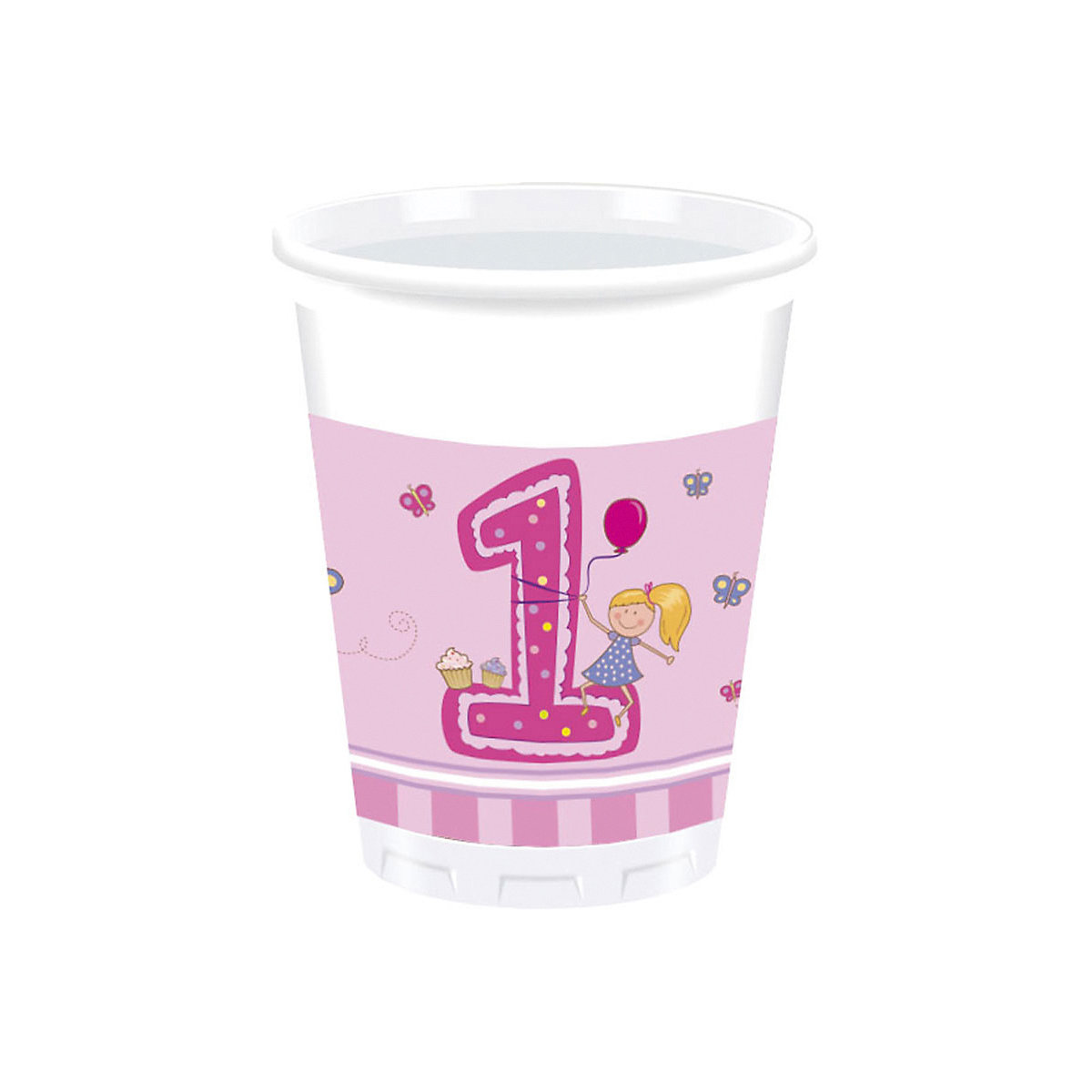 Partybecher/Trinkbecher 1. Geburtstag Girl, 200 ml, Kunststoff, 8 Stück