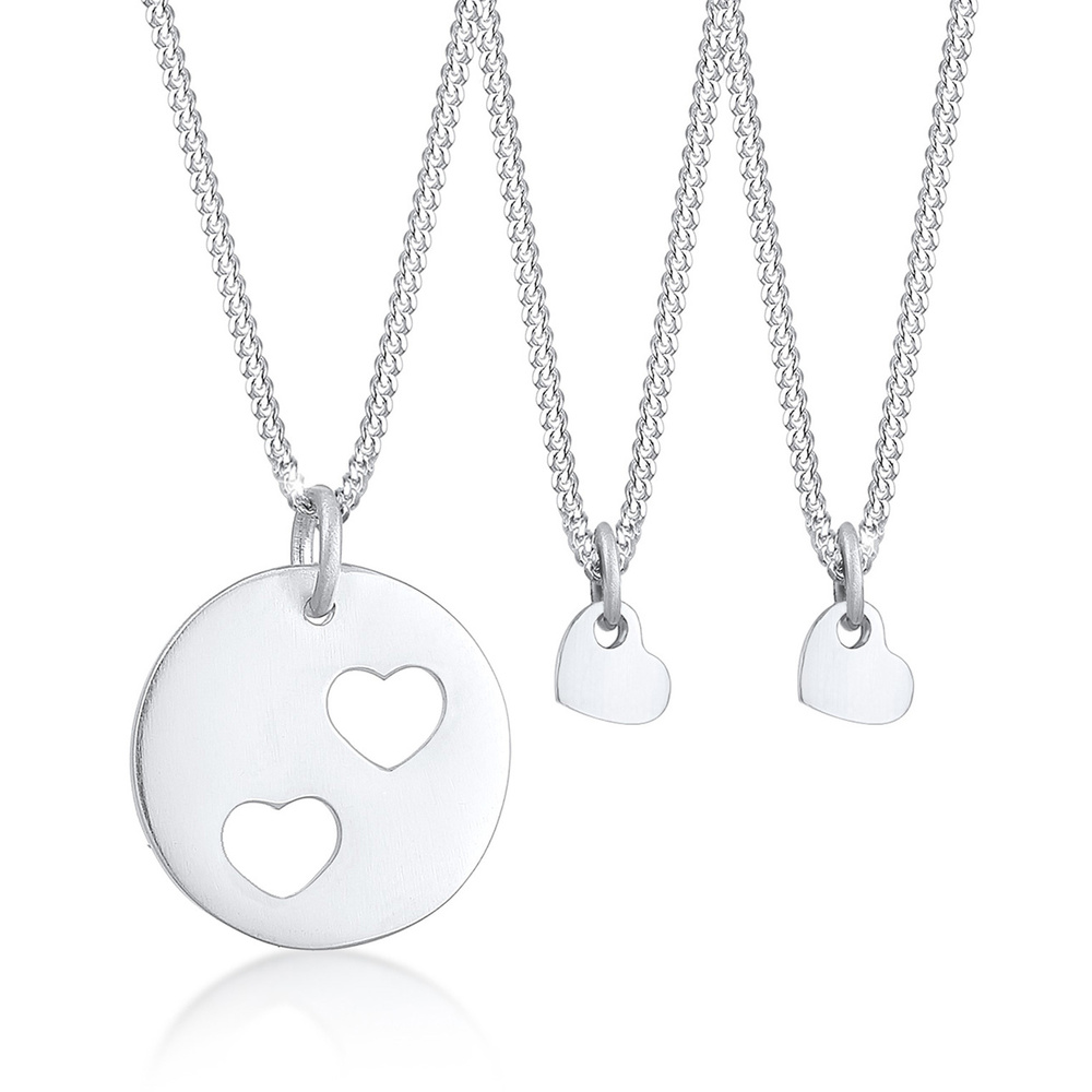 Elli Elli Ensemble de Bijoux Femme Pendentif Coeur Basique en Argent Sterling 925 Bijoux