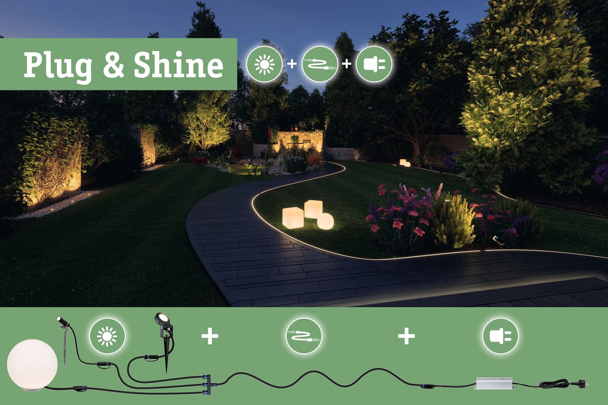 Paulmann LED Teichleuchte Plug & Shine, Plug & Shine, LED fest integriert, Warmweiß, LED-Modul, IP68 3000K 24V mit 2m Kabel