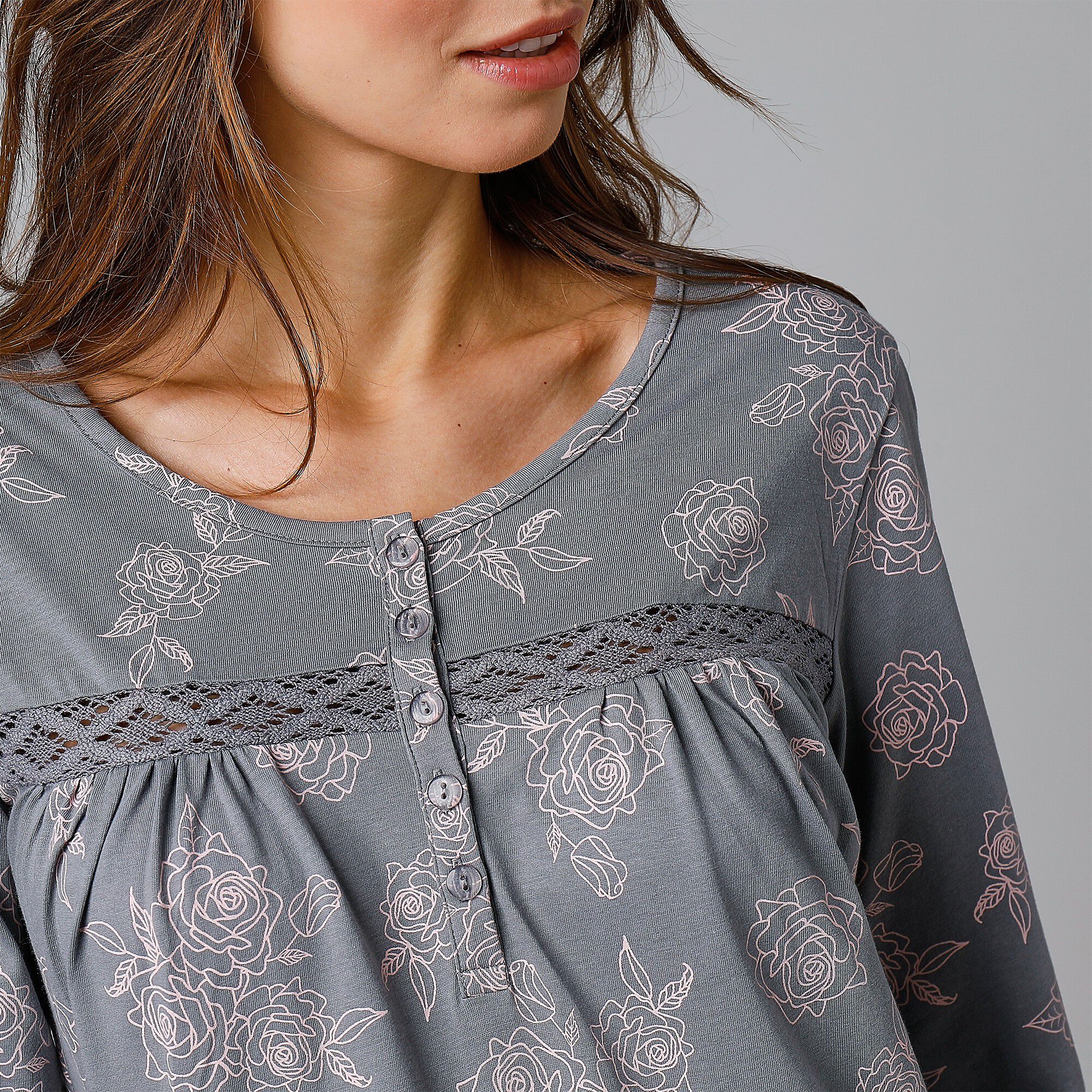 Chemise de nuit longue manches longues imprimée 